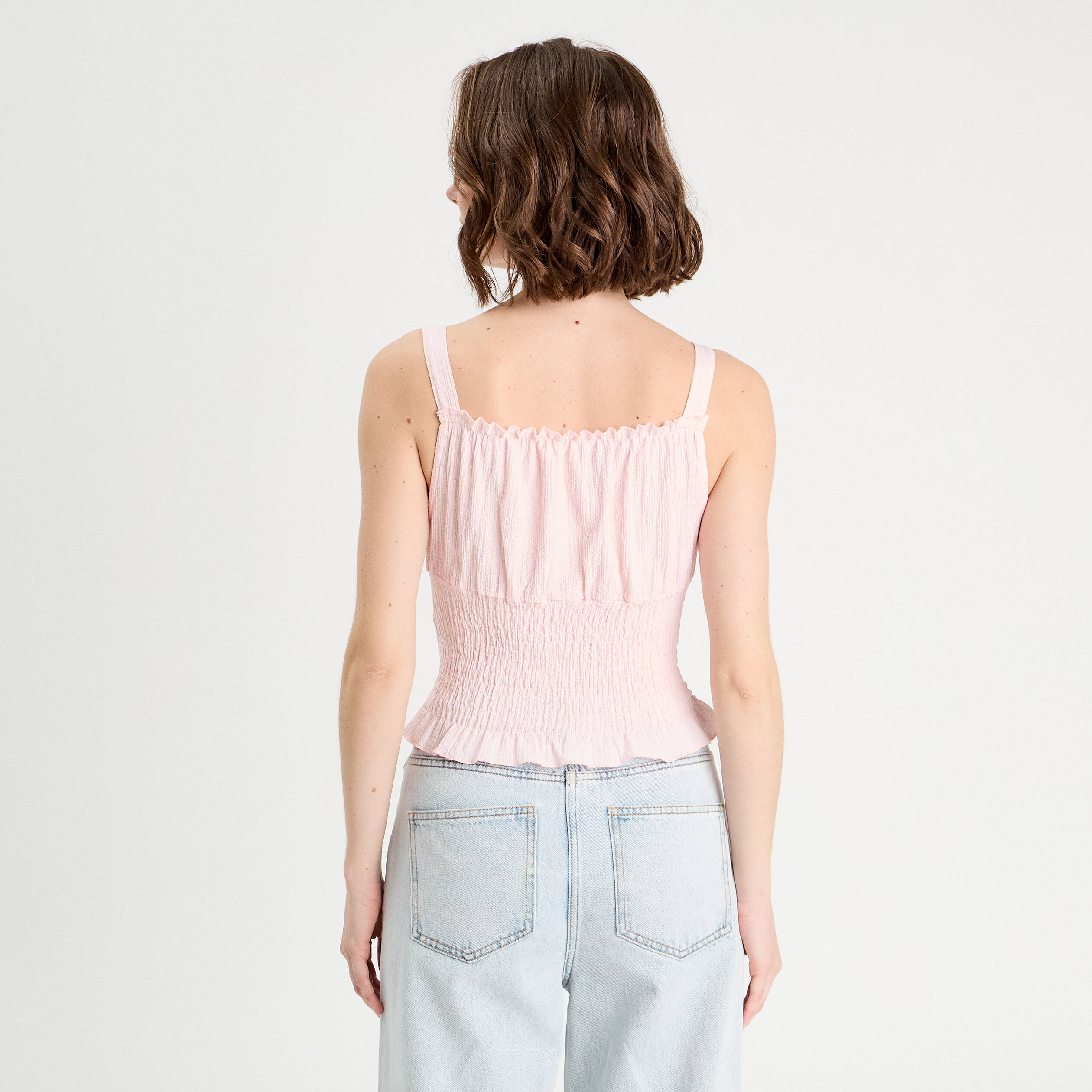 D&eacute;bardeur smock&eacute; rose clair femme