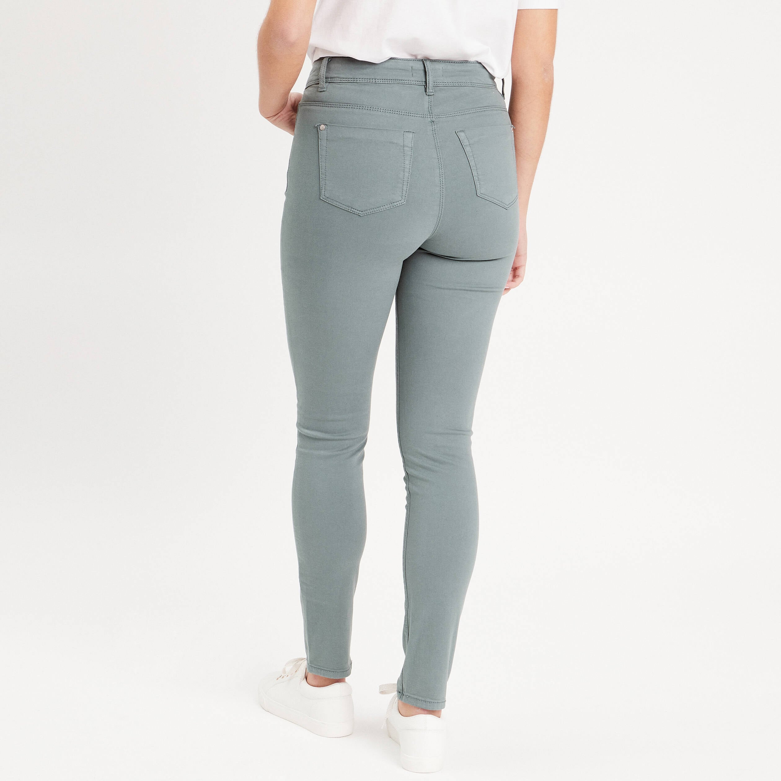 Jeans slim 5 poches vert fonc&eacute; femme