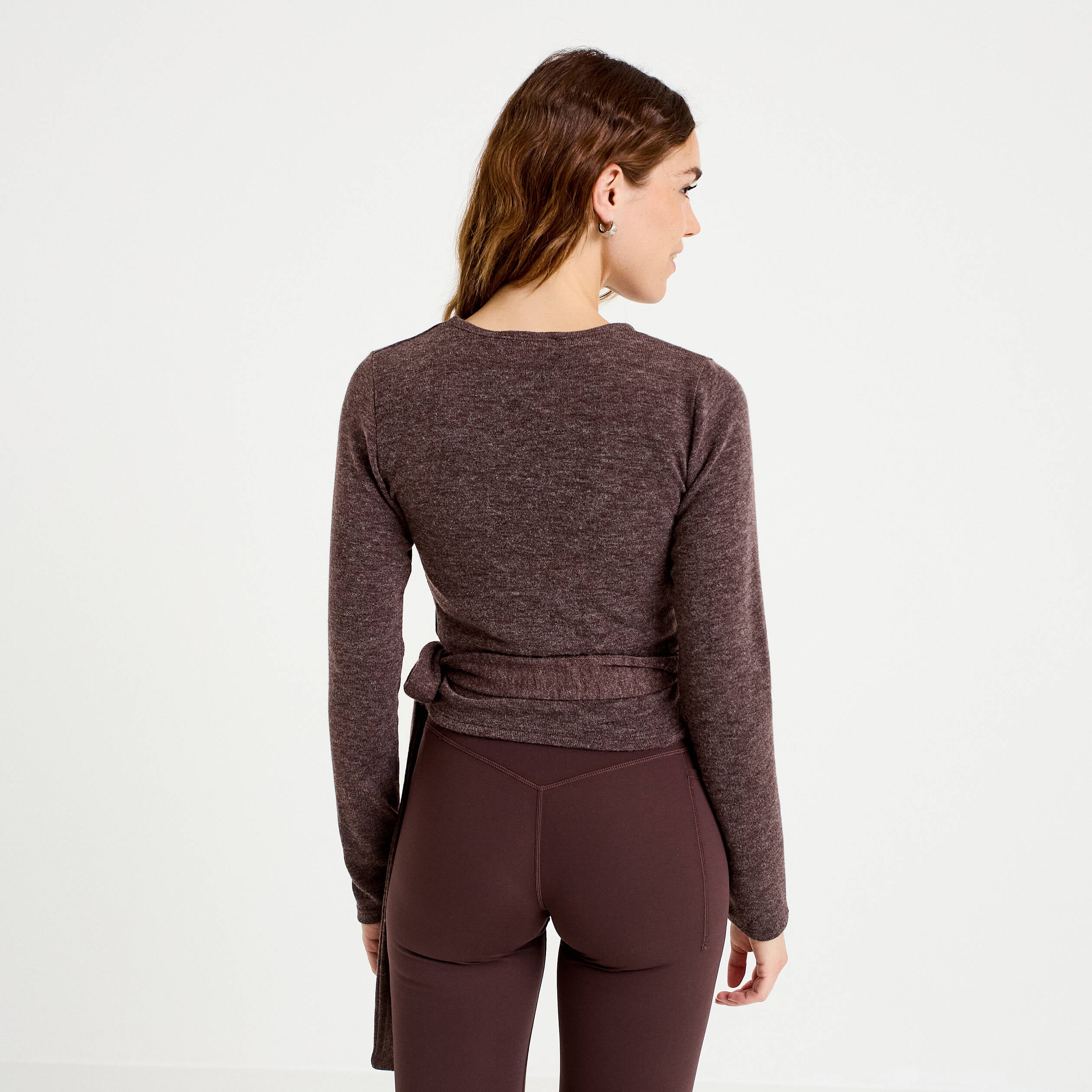 Cache-coeur droit manches longues marron clair femme