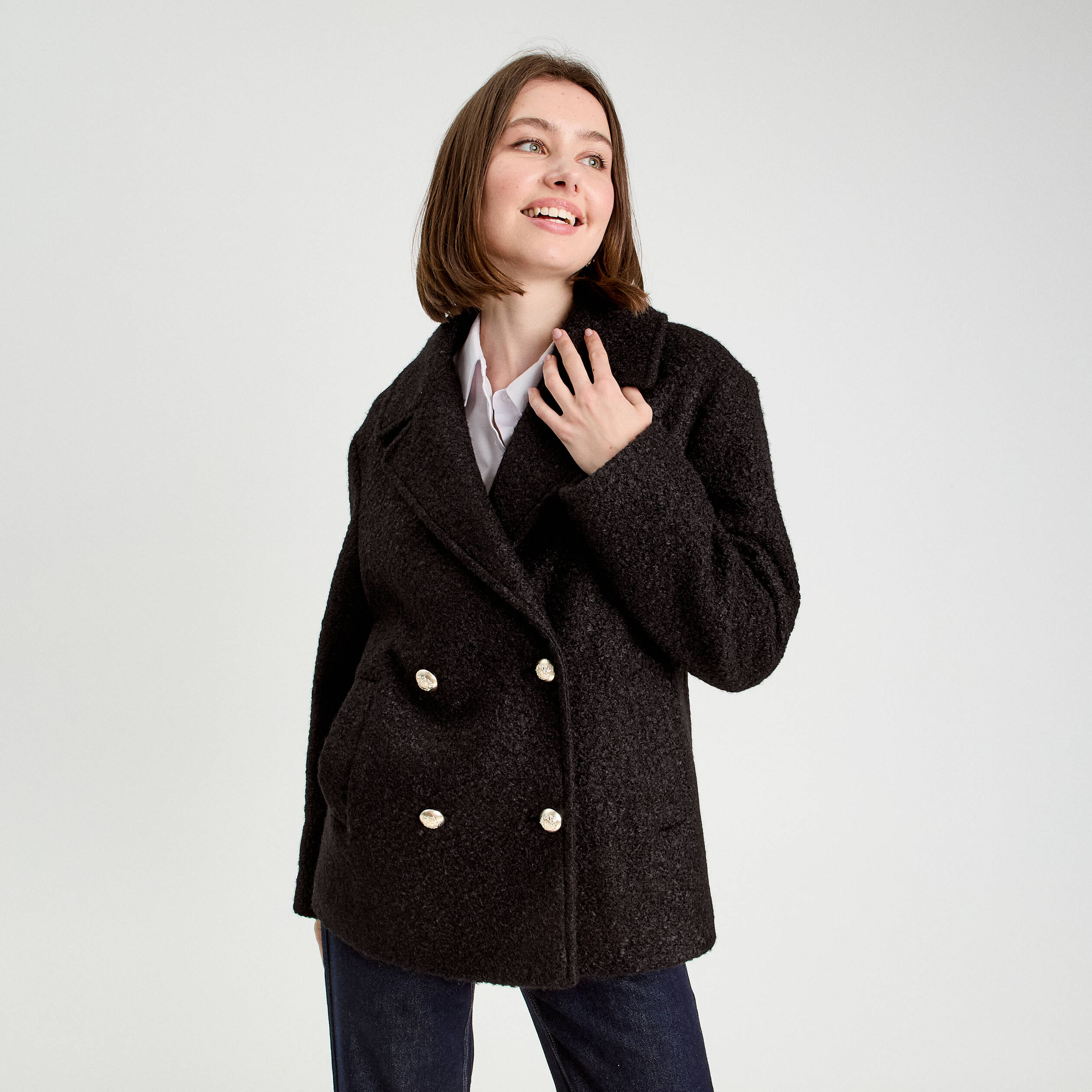 Manteau Court Veste Bouclette Femme Manteau Bouclette Boutonné