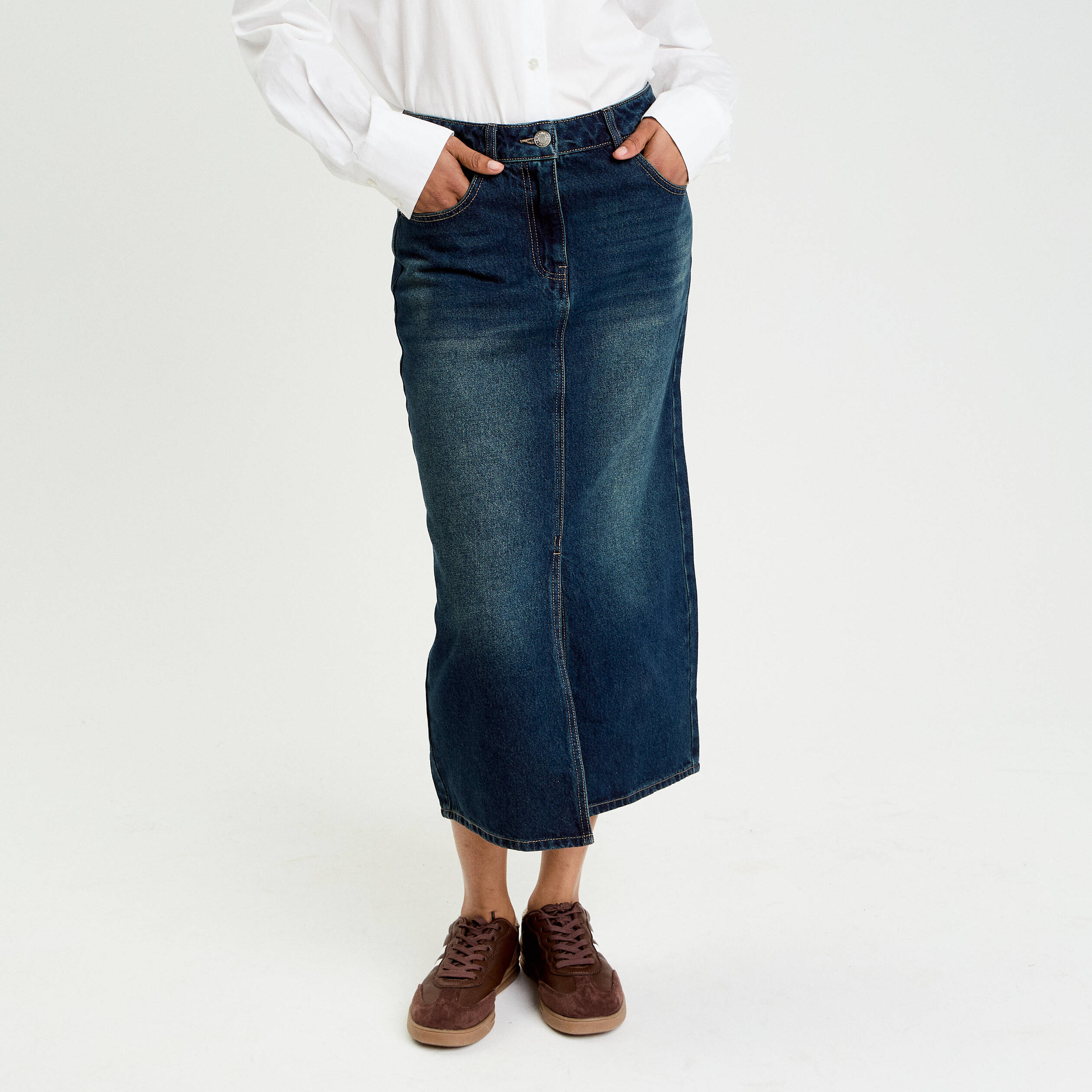 Jupe crayon taille standard bleu fonc&eacute; femme