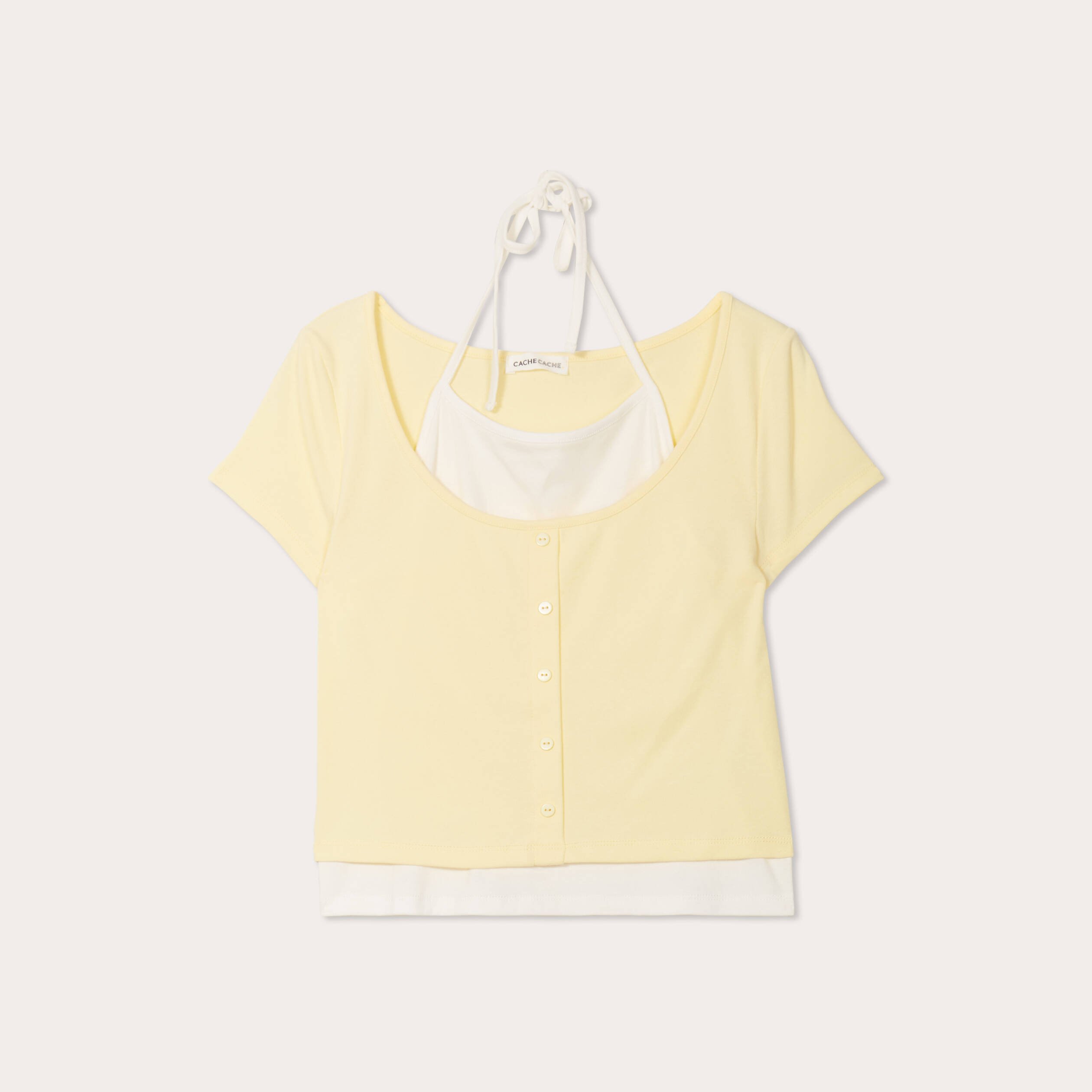 T-shirt 2-en-1 jaune pastel femme