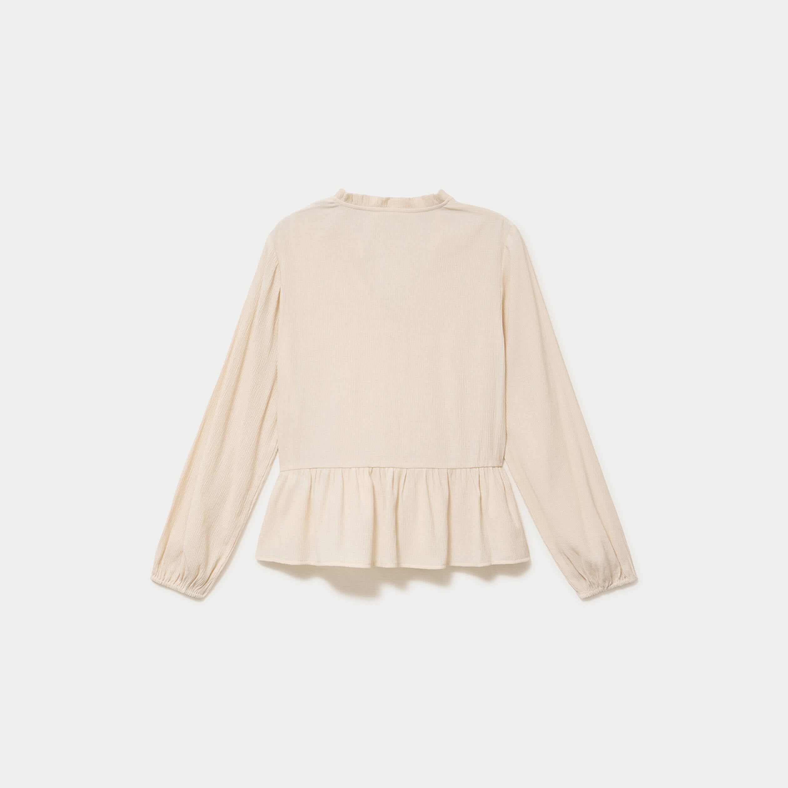 Blouse ample col v manches longues beige femme