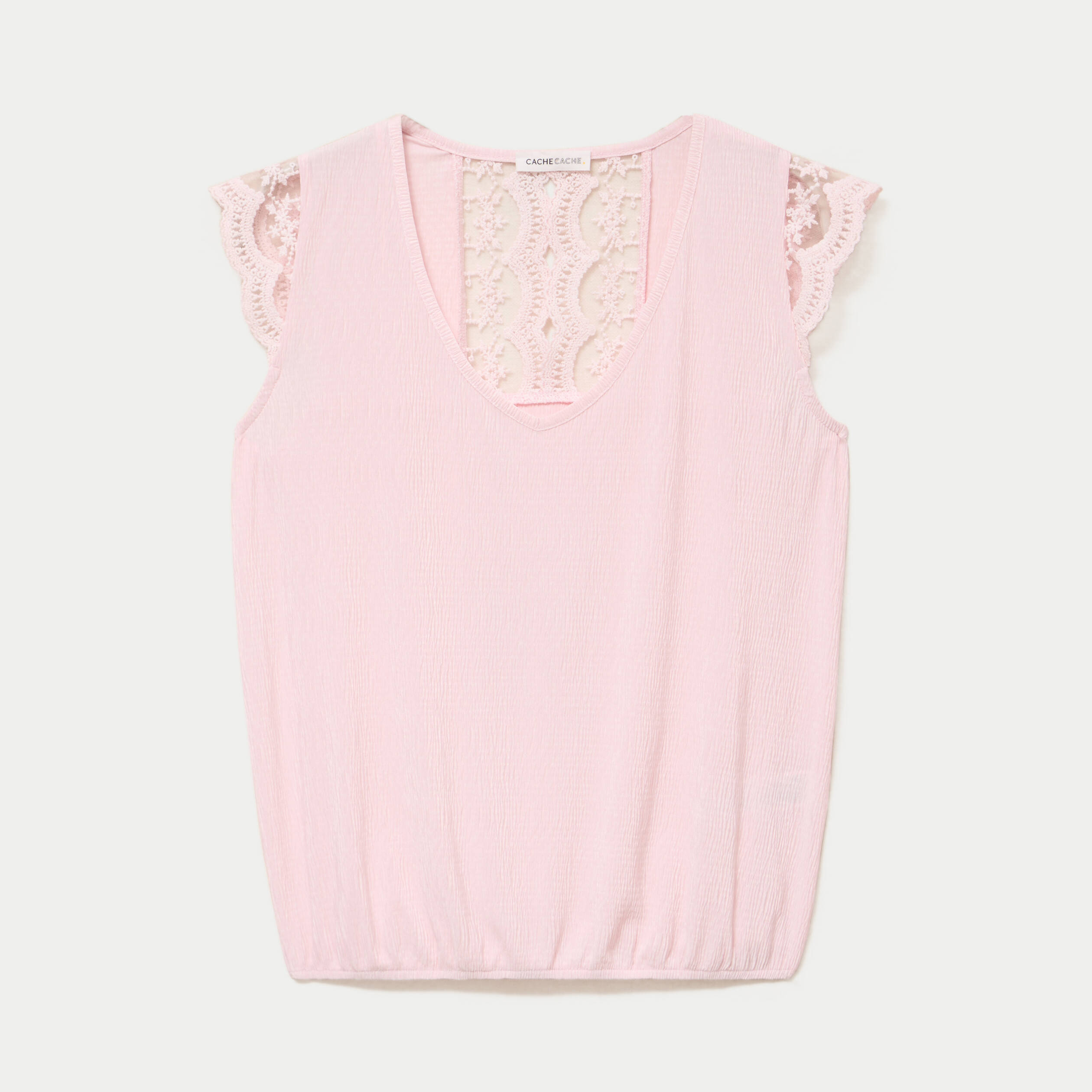 Blouse sans manches pliss&eacute;e rose clair femme