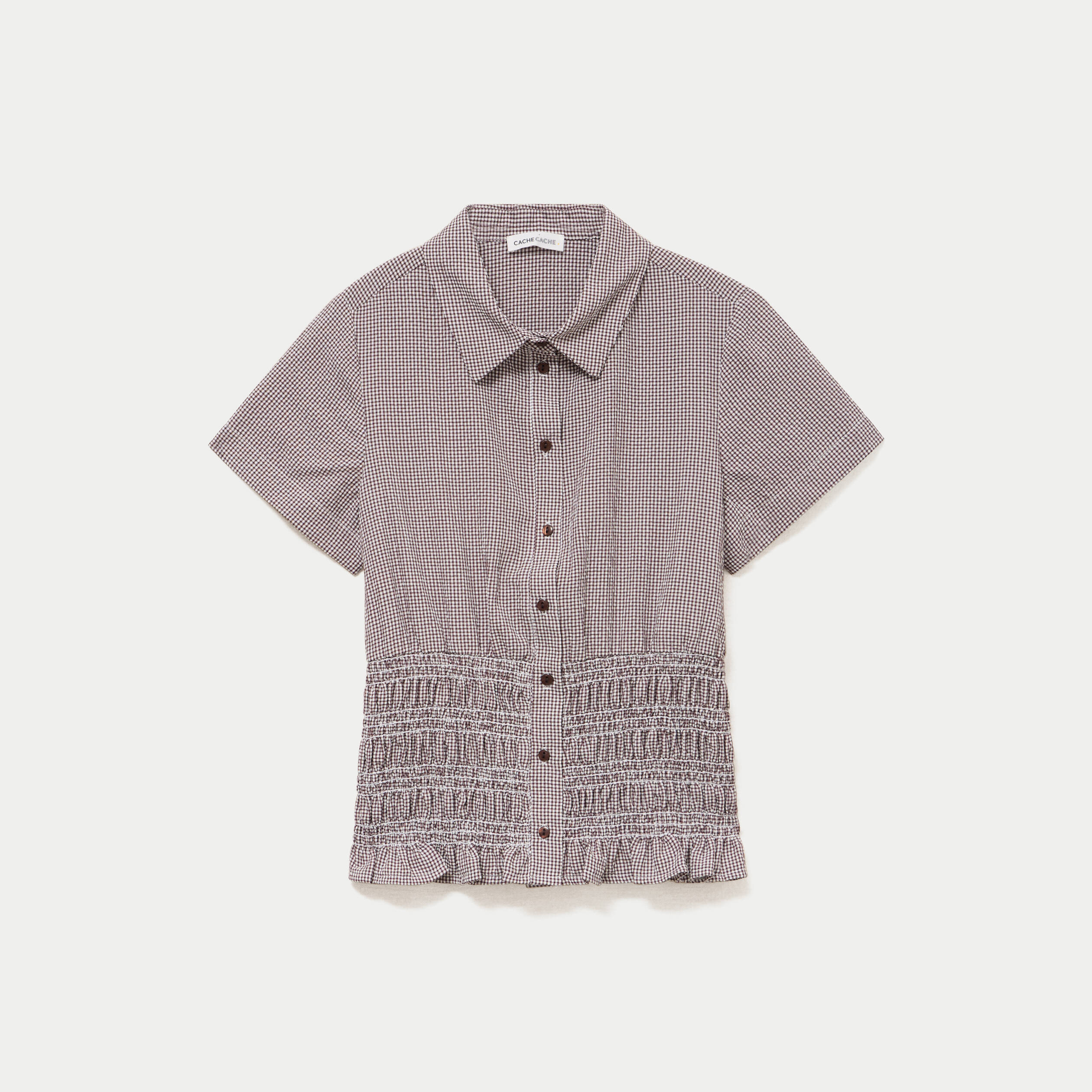 Chemise cintr&eacute;e manches courtes marron femme