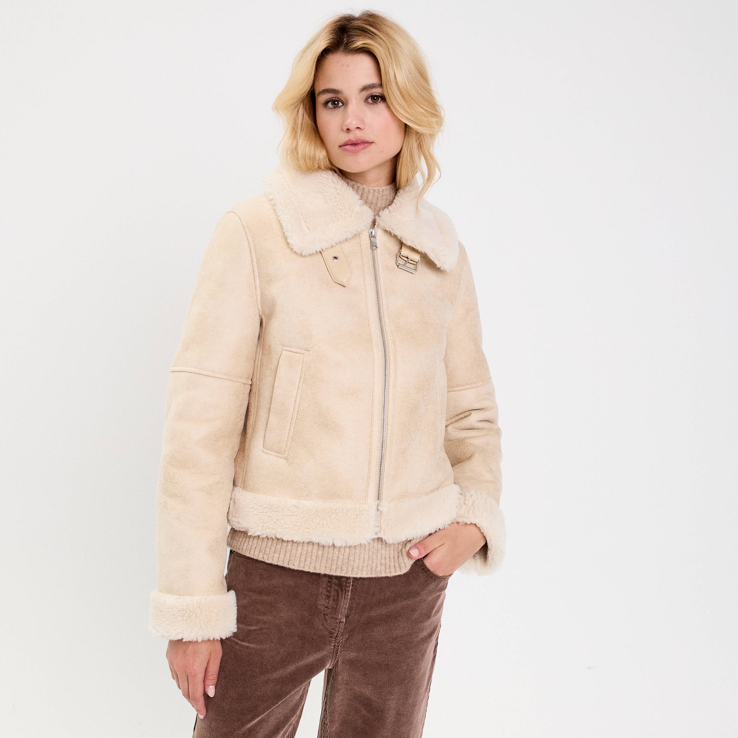 Blouson simili cuir sable femme