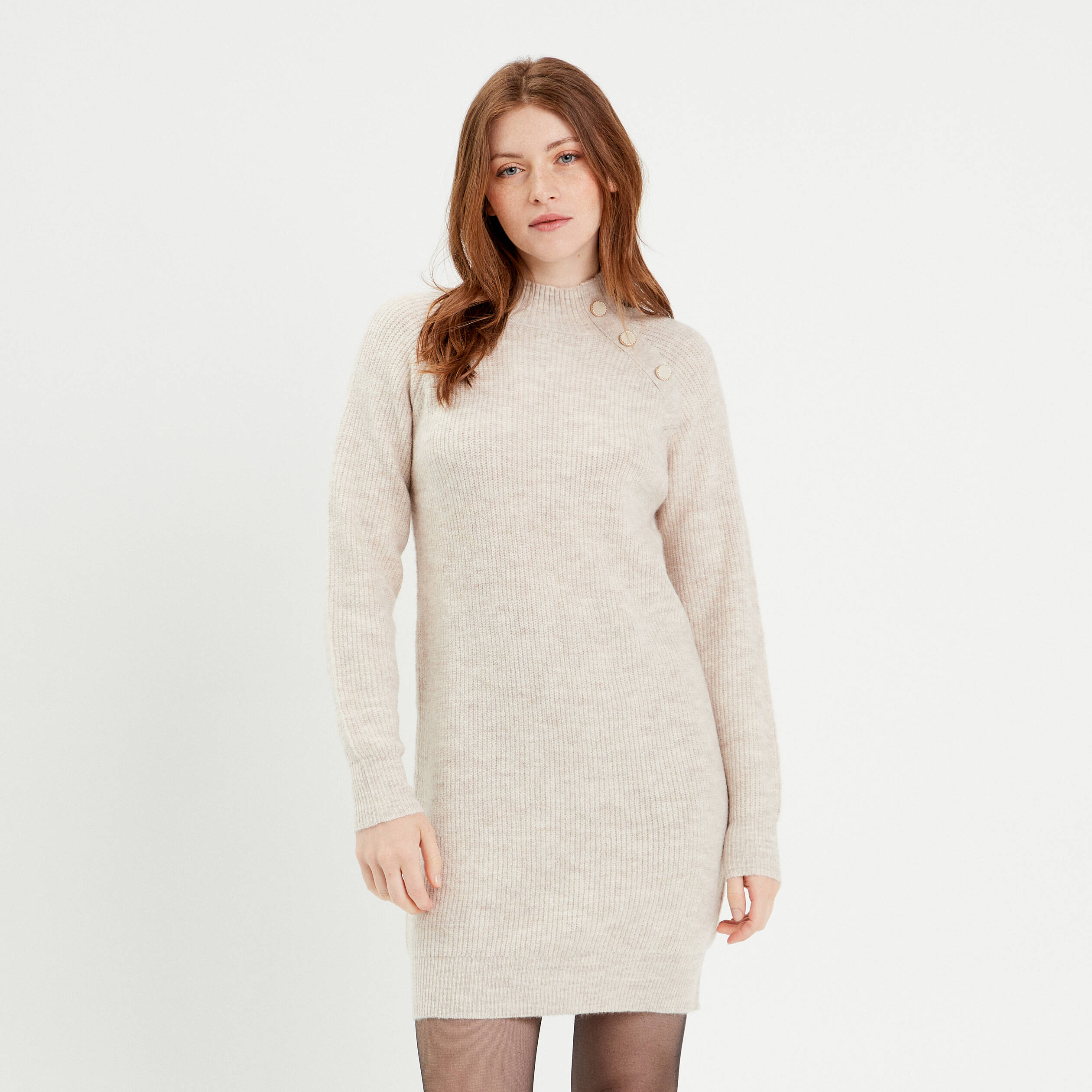 robe pull droite col rond sable femme Robe pull droite col rond sable femme