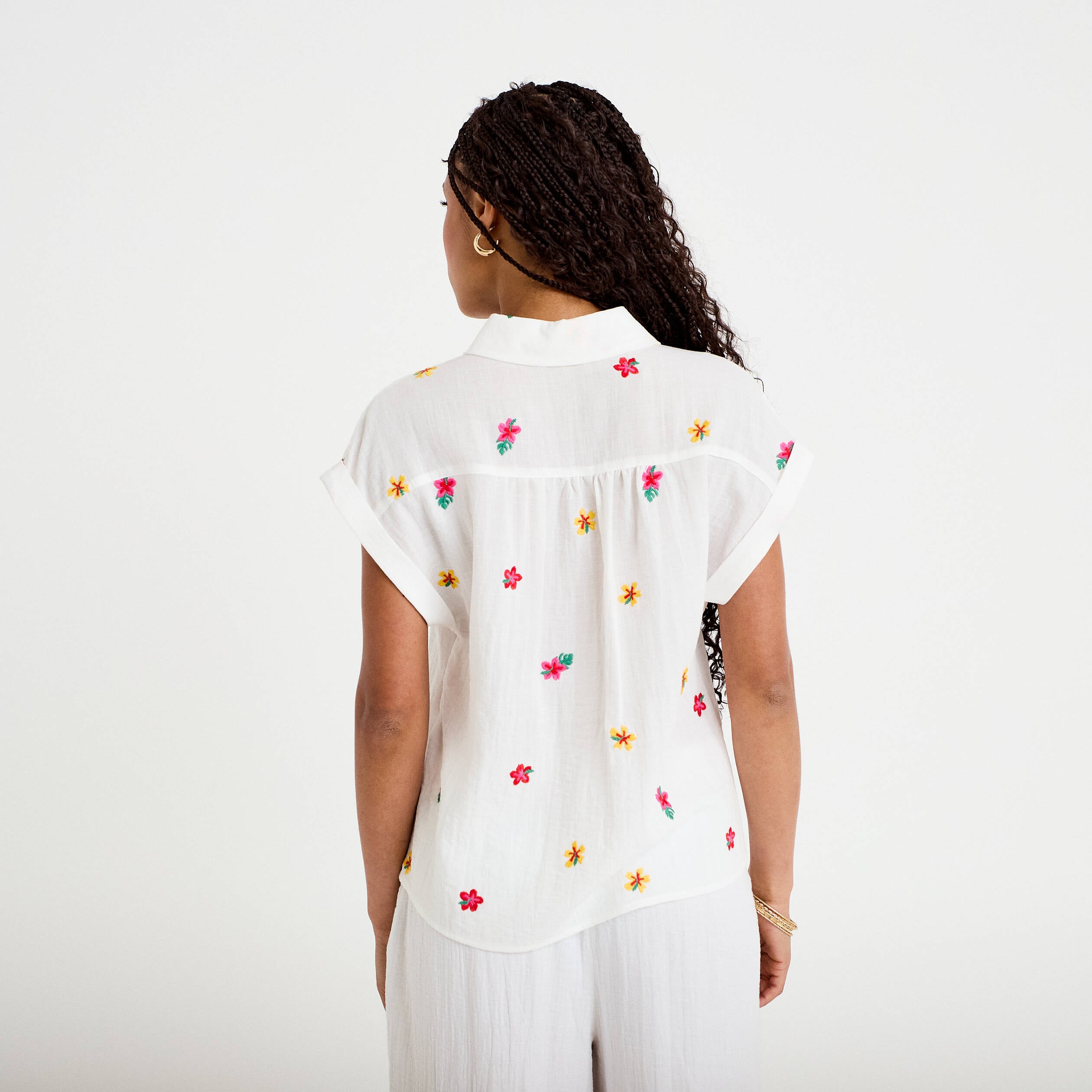 Blouse avec broderie blanc femme
