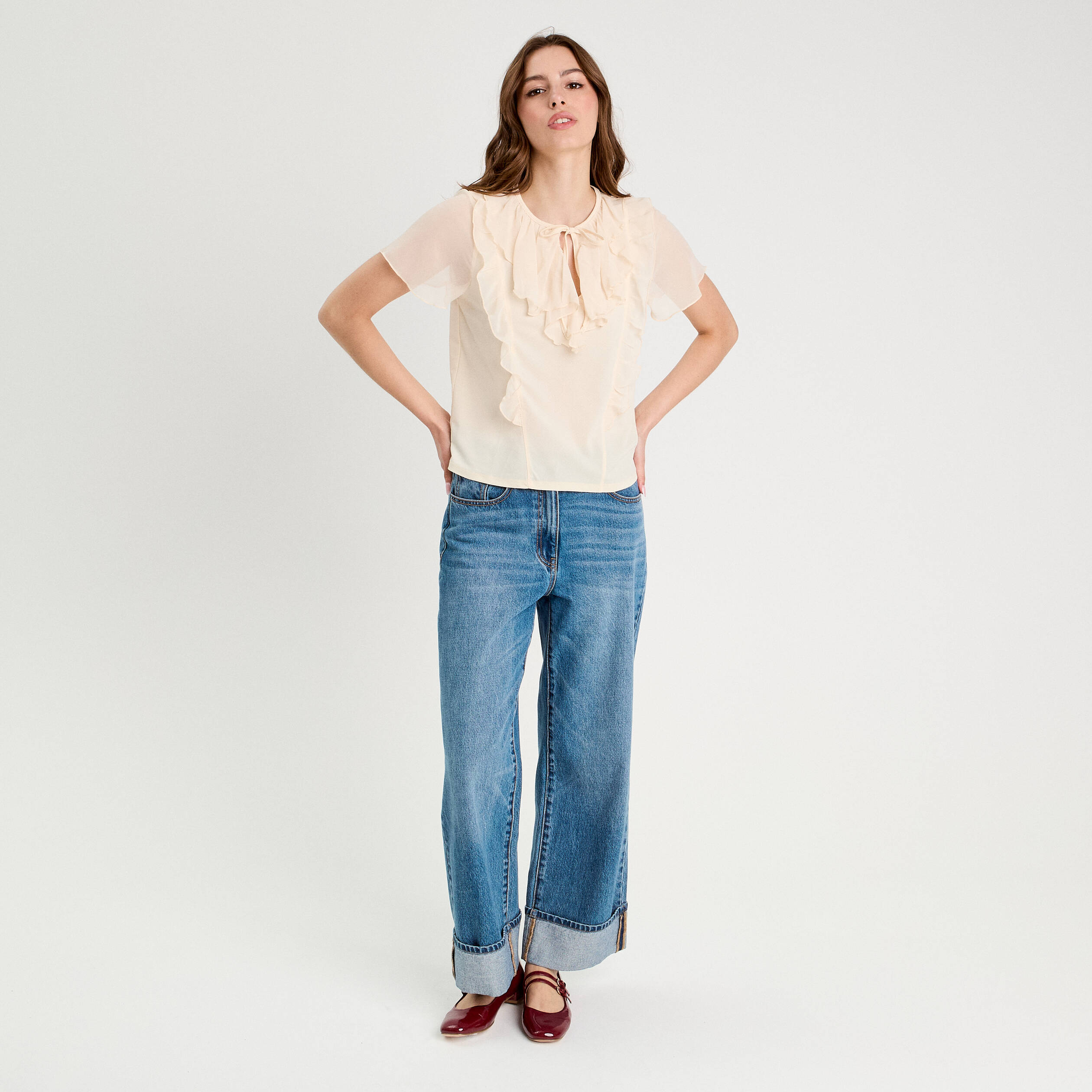Blouse volants ecru femme