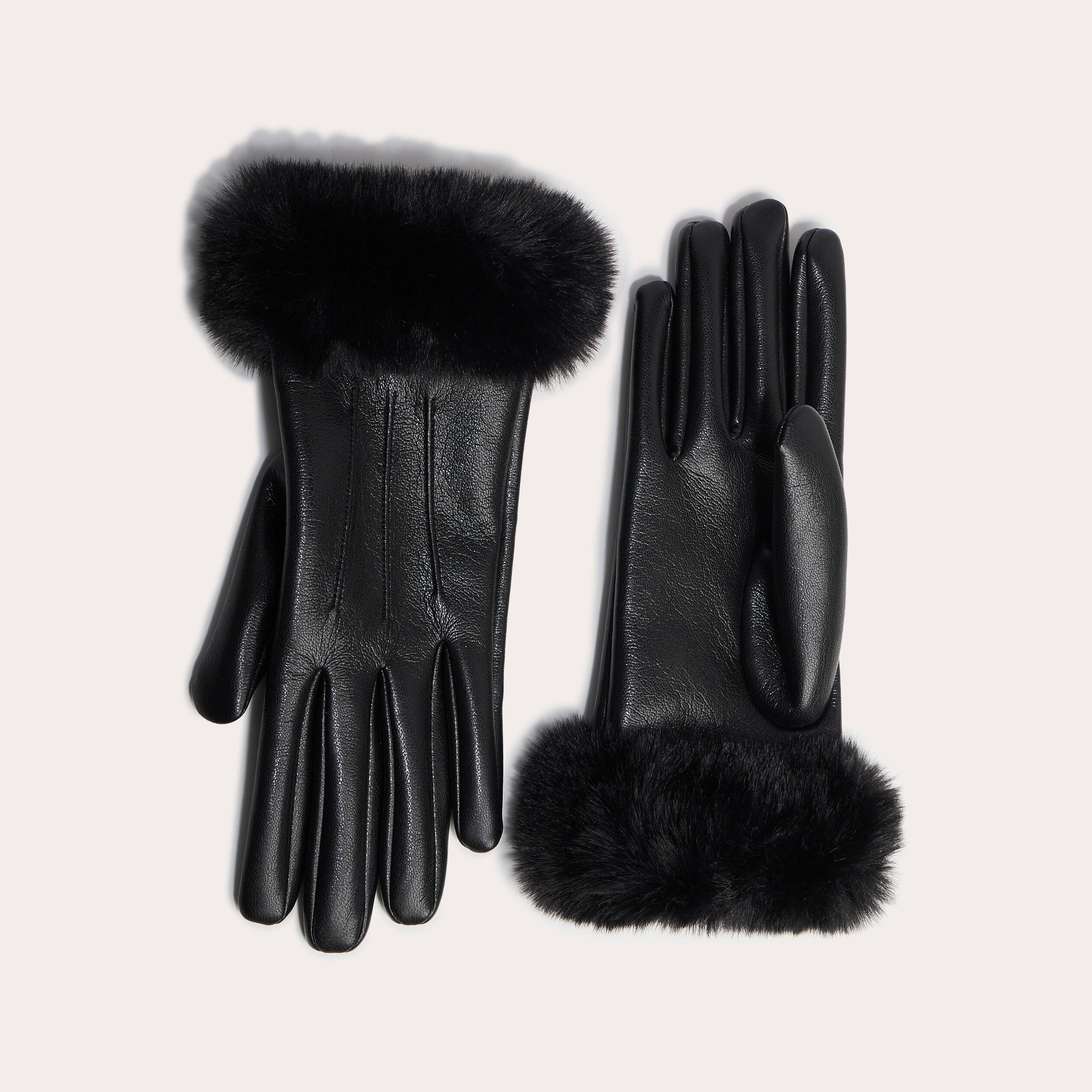 Gants d&eacute;tails fausse fourrure noir femme