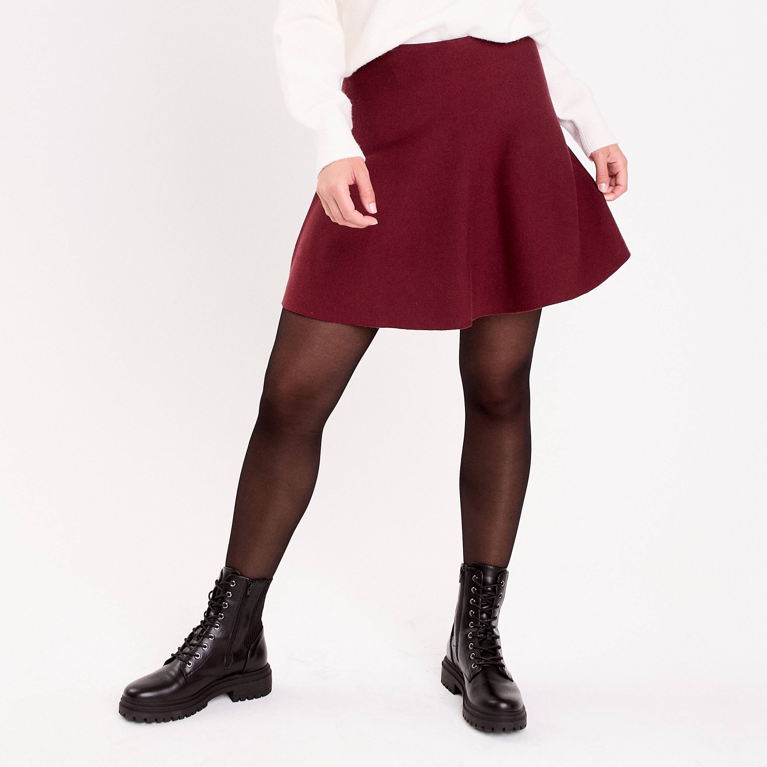 Jupe &eacute;vas&eacute;e en maille bordeaux femme