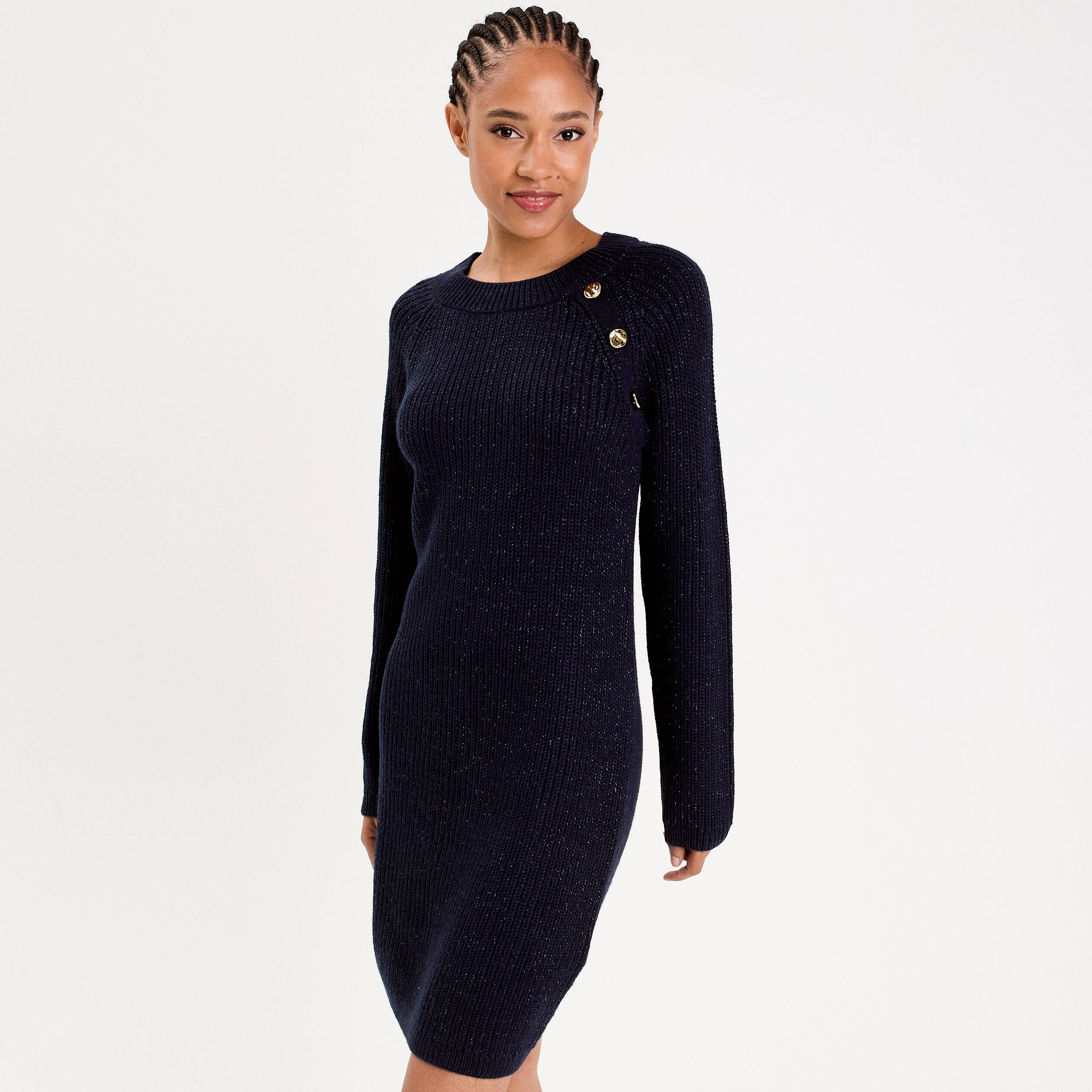 Robe pull d&eacute;tails de boutons bleu marine femme