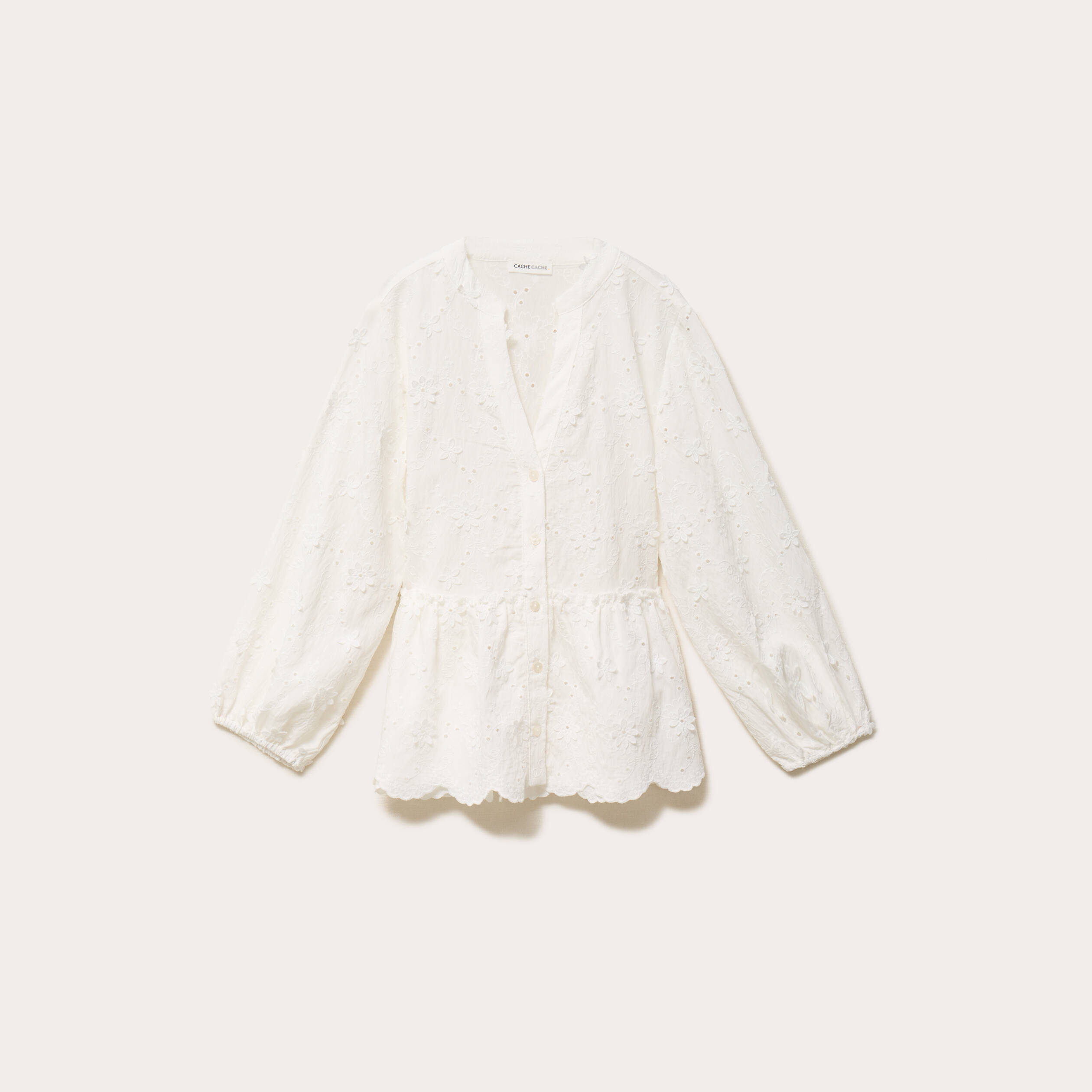 Blouse &agrave; motif en relief ecru femme
