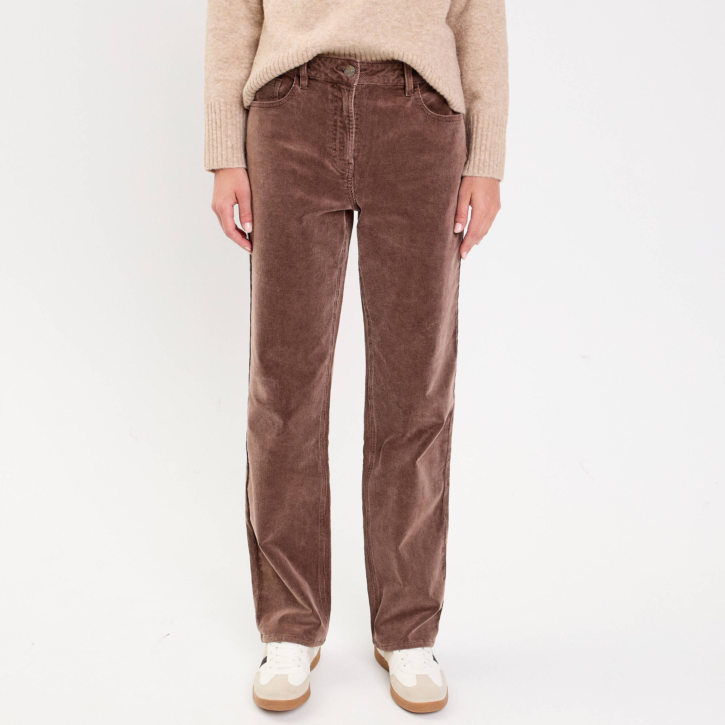 Pantalon droit en velours jaune femme