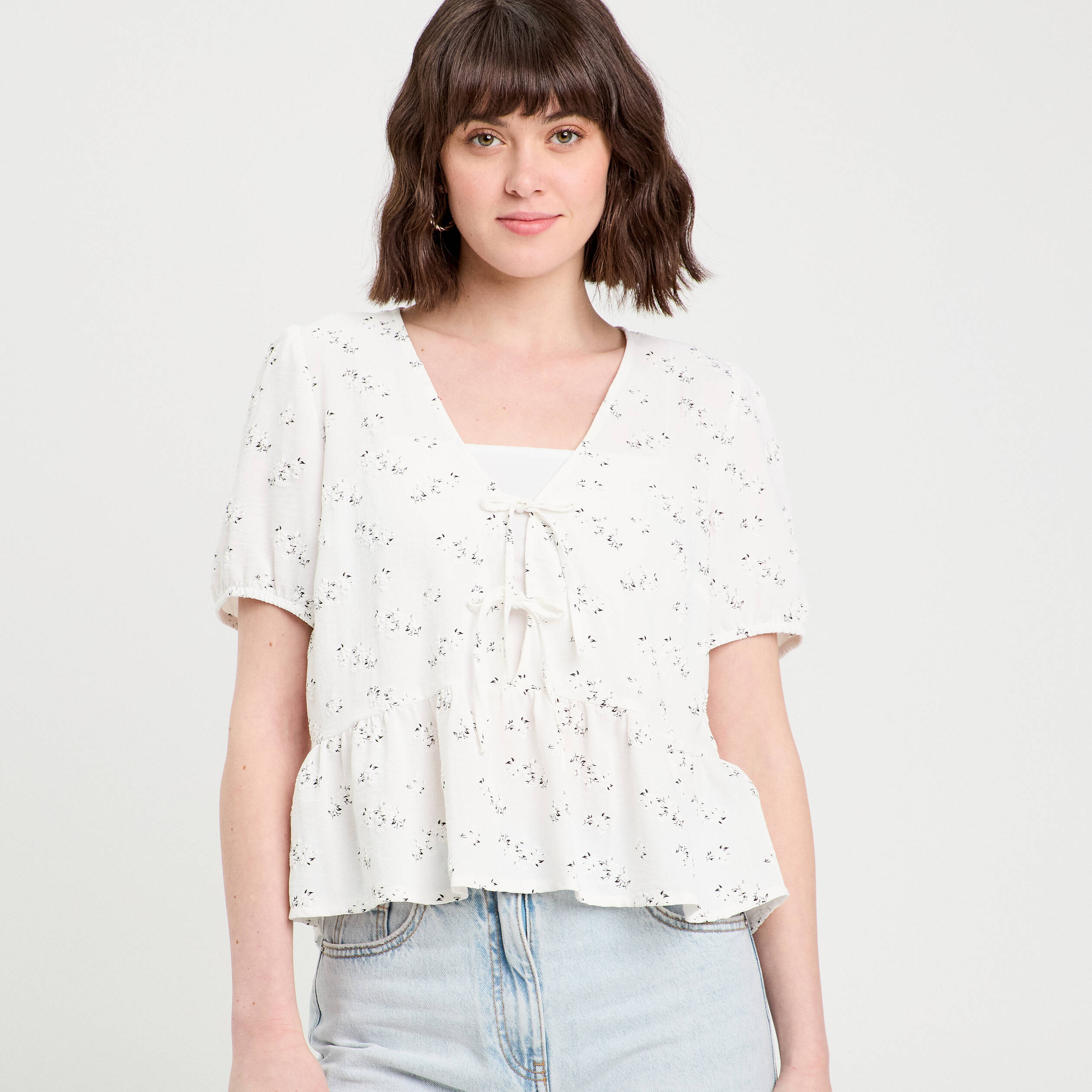 Blouse noeuds devant blanc femme
