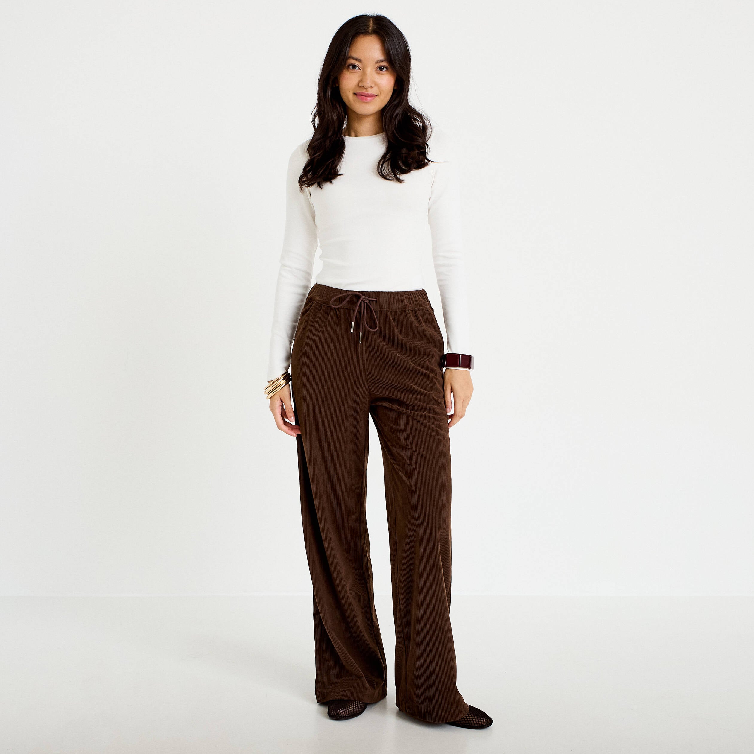 Pantalon bootcut taille standard velours marron fonc&eacute; femme