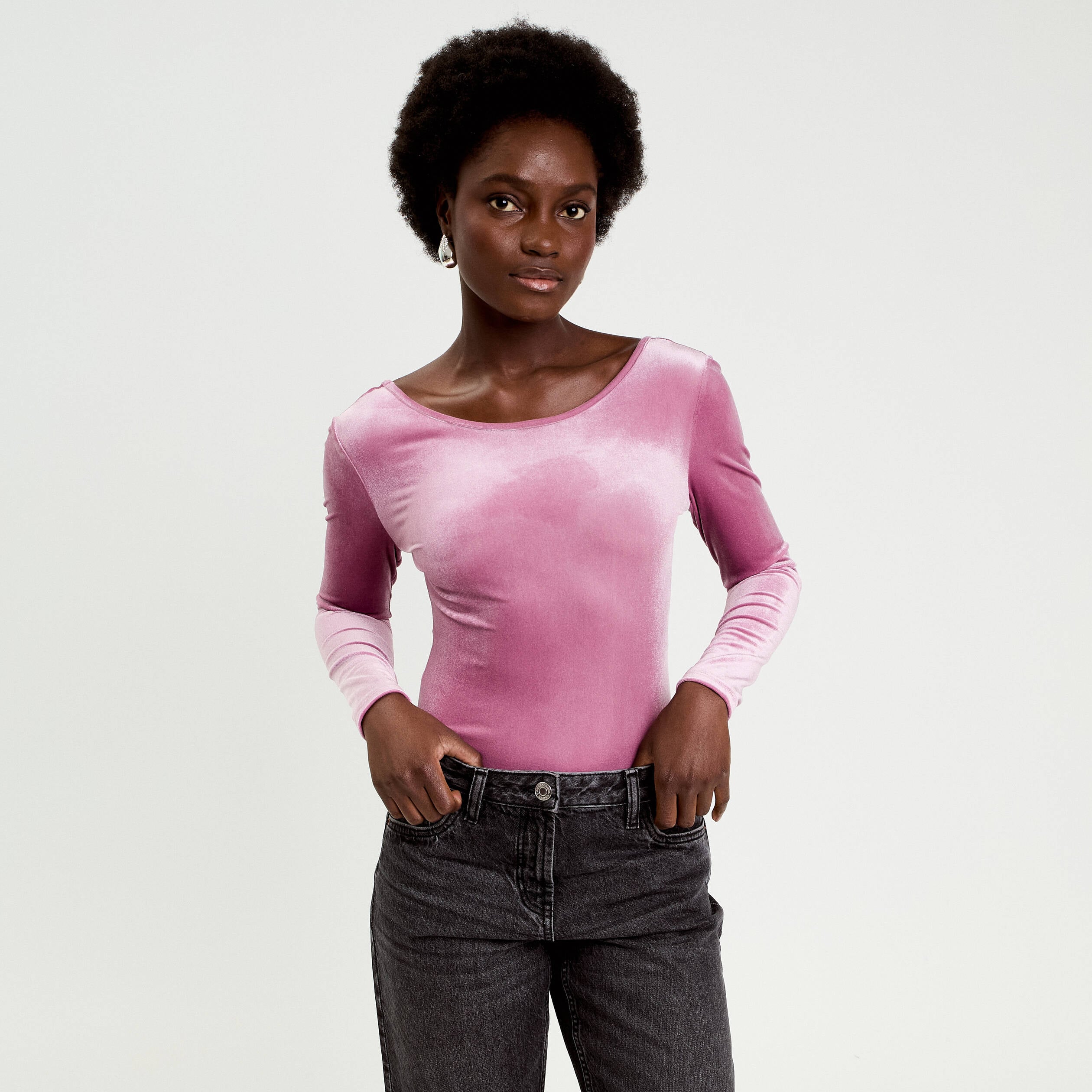 Body en velours d&eacute;collet&eacute; dos rose clair femme