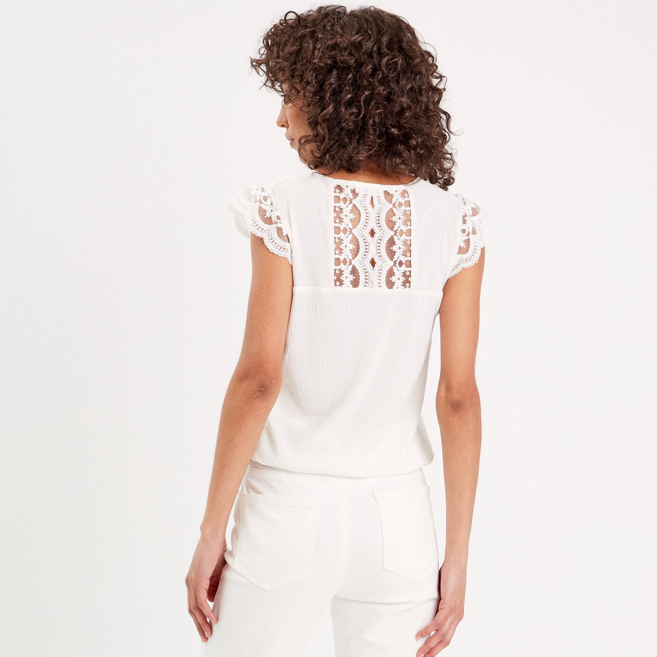 top sans manches plisse ecru femme Top sans manches plissé ecru femme