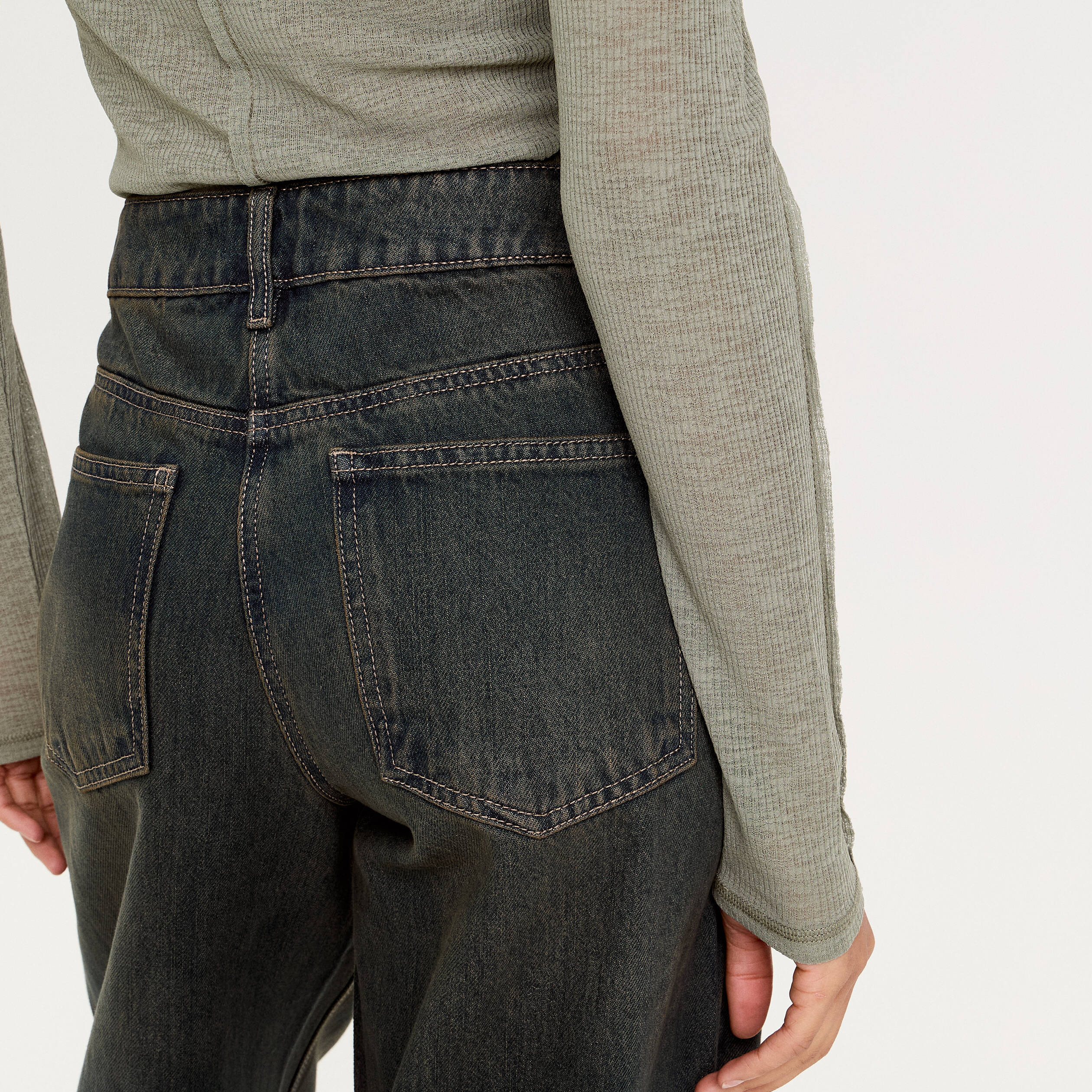 Jean wide leg taille standard bleu gris femme