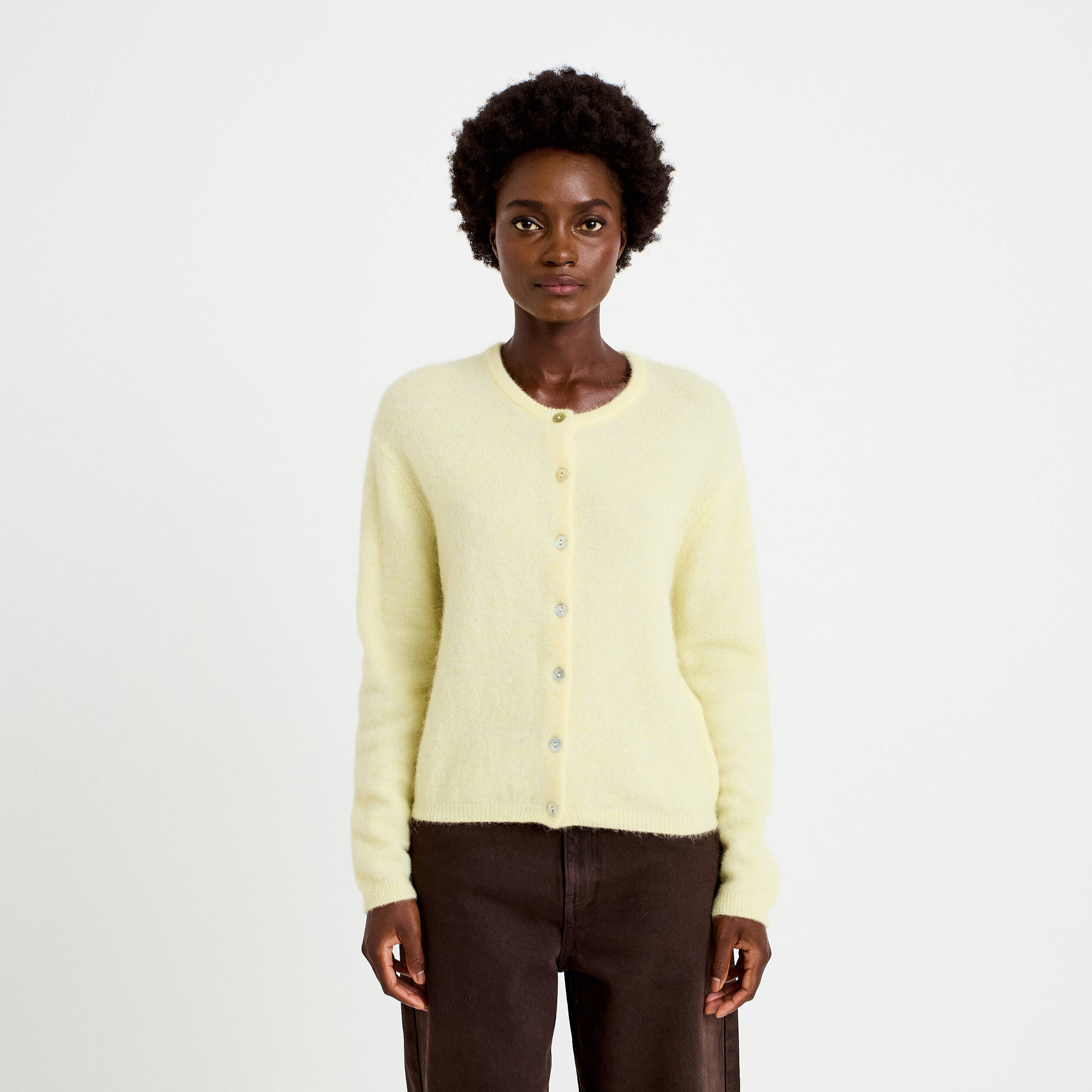 Gilet manches longues jaune clair femme