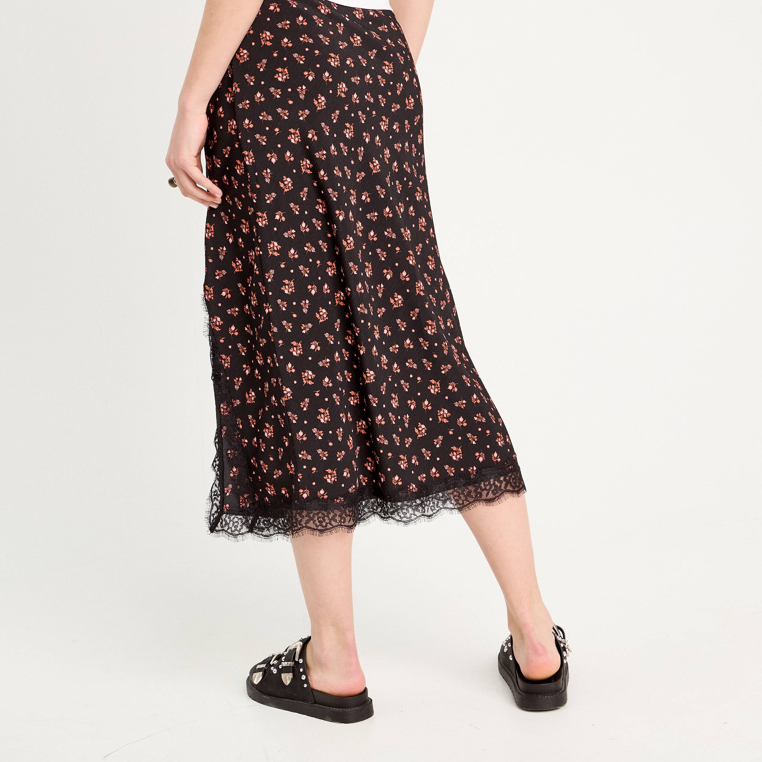 Jupe midi droite fendue noir femme