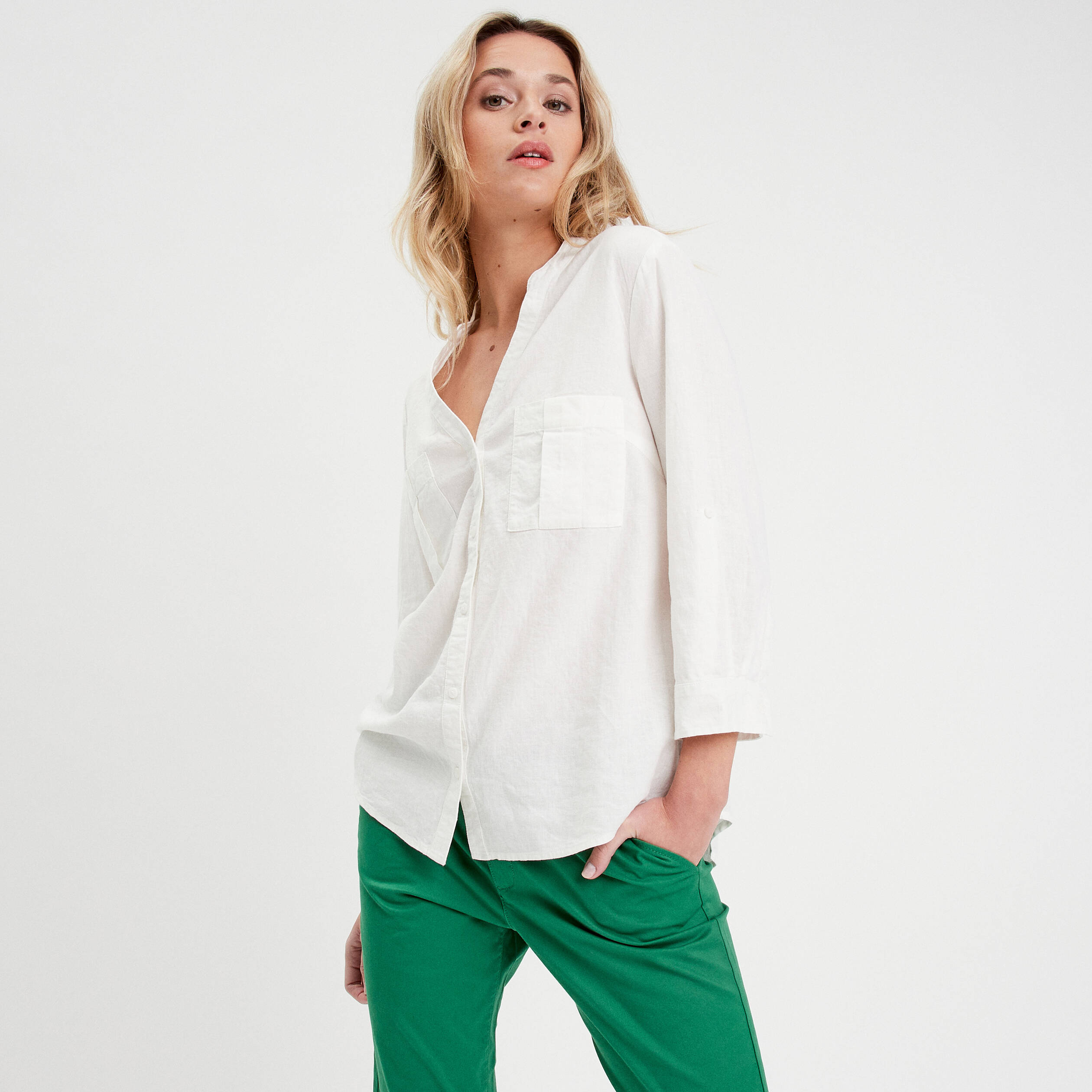 Chemise,Chemisier Élégant à Manches Courtes pour Femme,Col en V,Tee