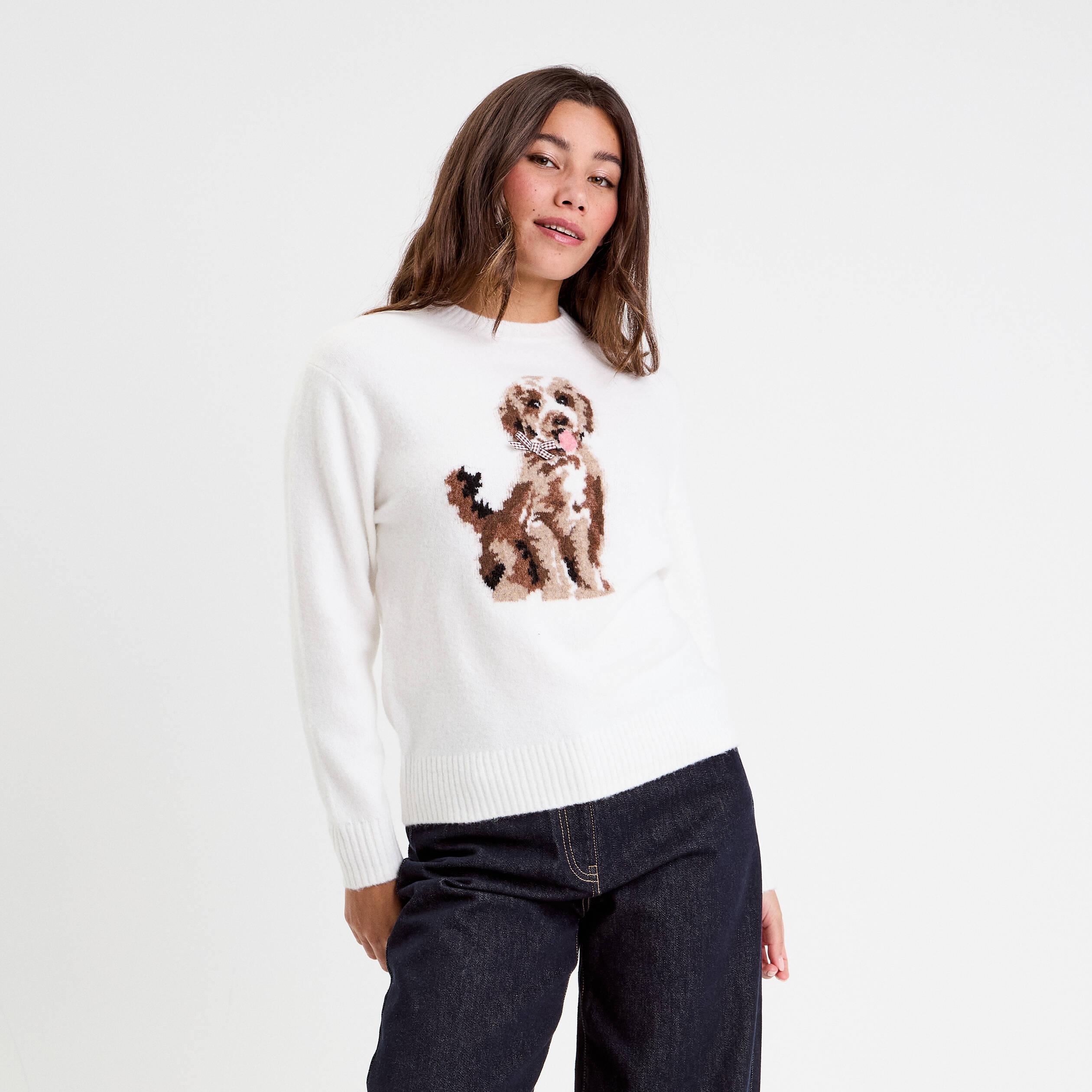 Pull manches longues ecru femme