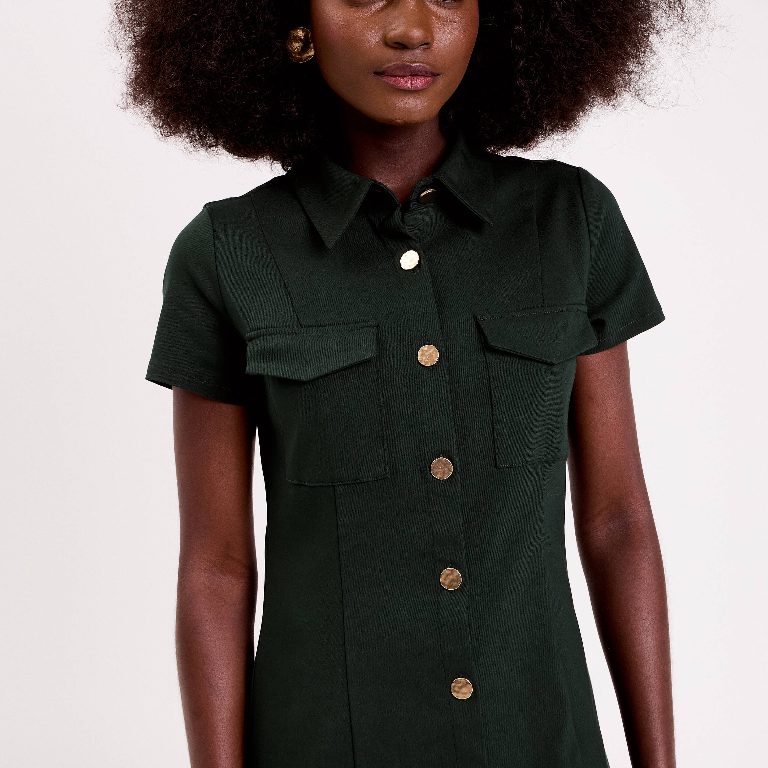 Robe droite boutonn&eacute;e vert fonc&eacute; femme
