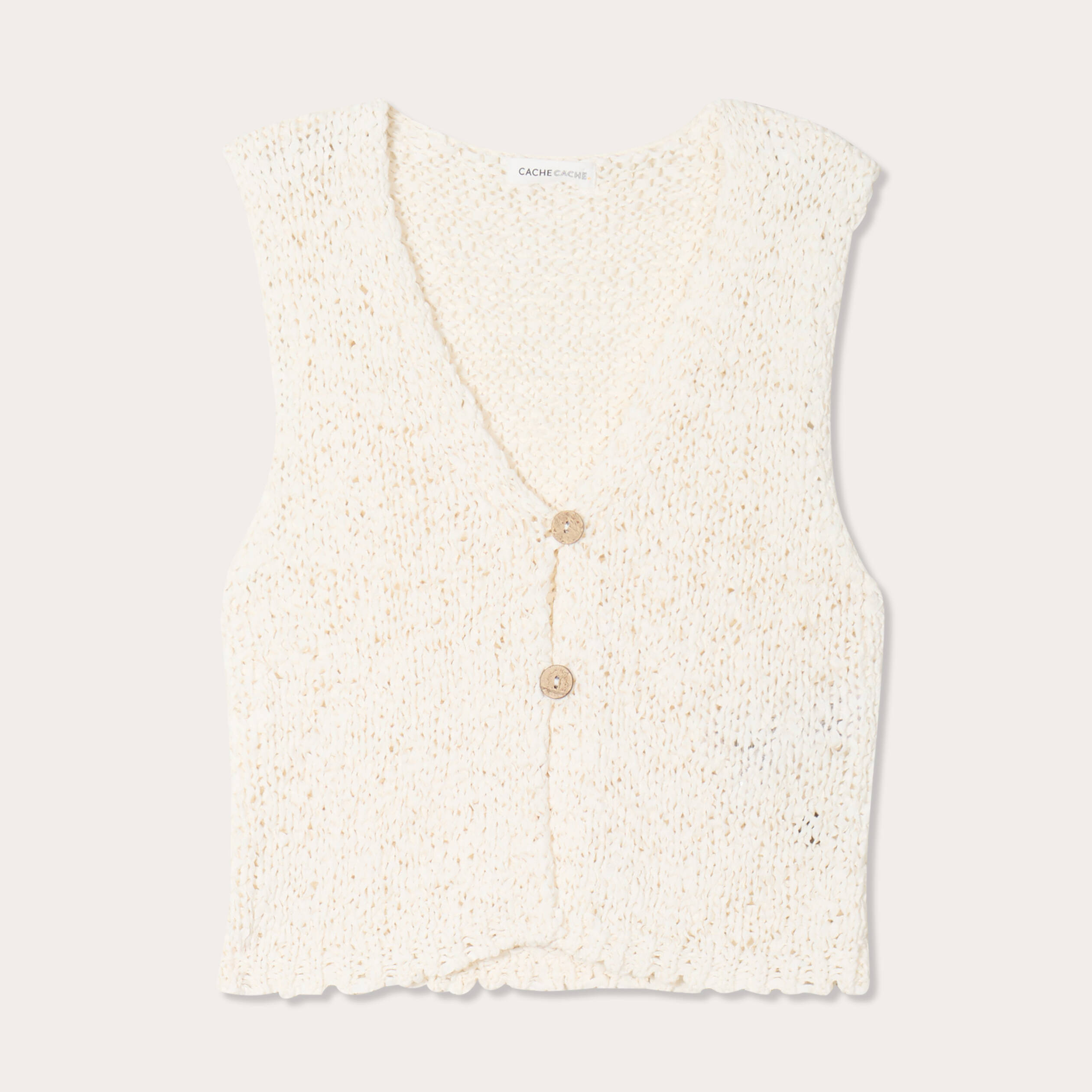Gilet cropped sans manches ecru femme
