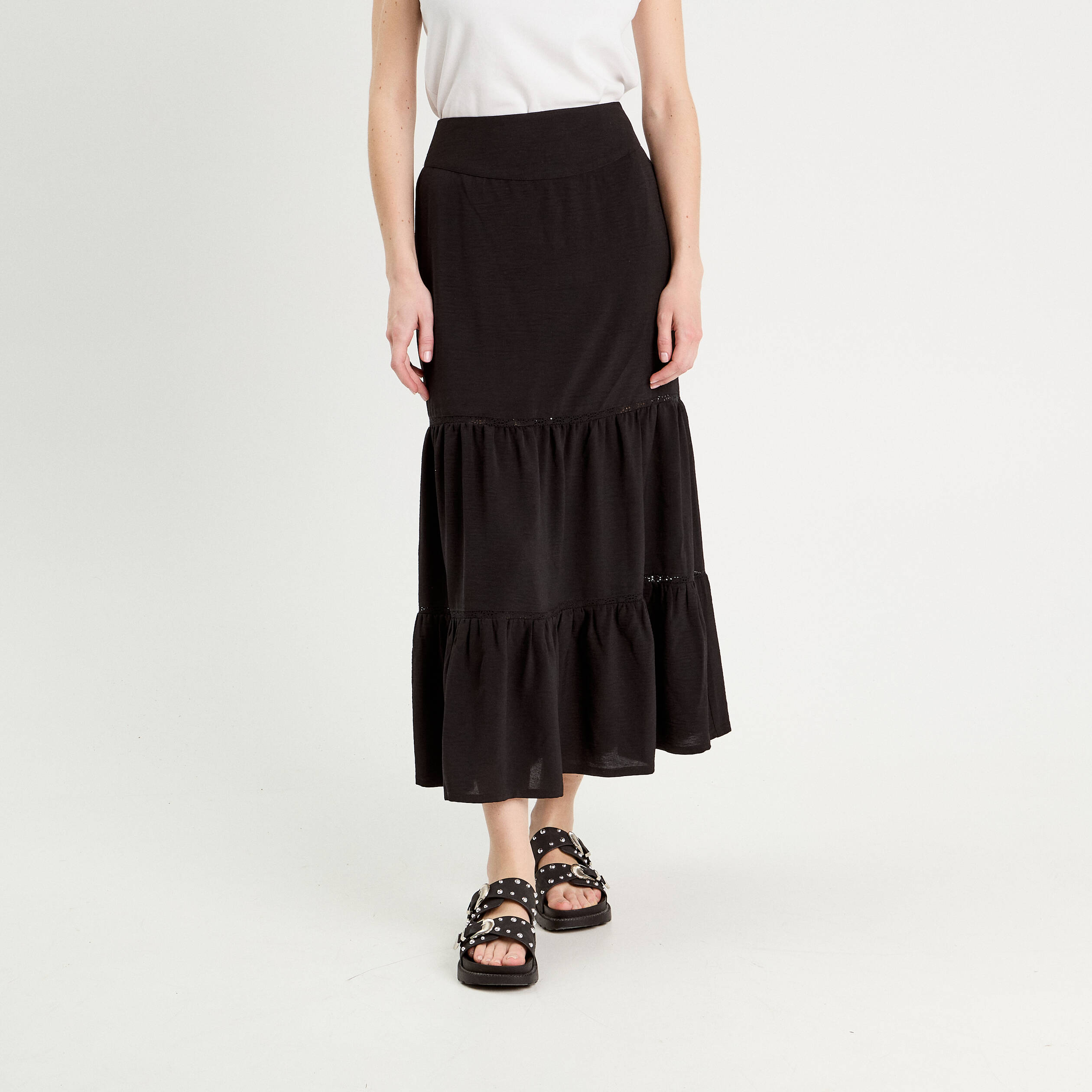 jupe longue evasee noir femme Jupe longue évasée noir femme