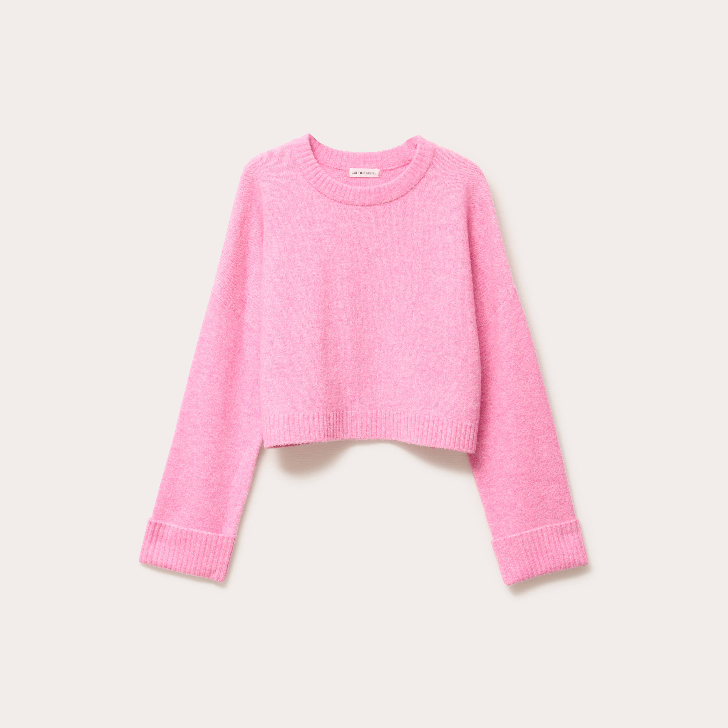 Pull cropped manches longues rose femme
