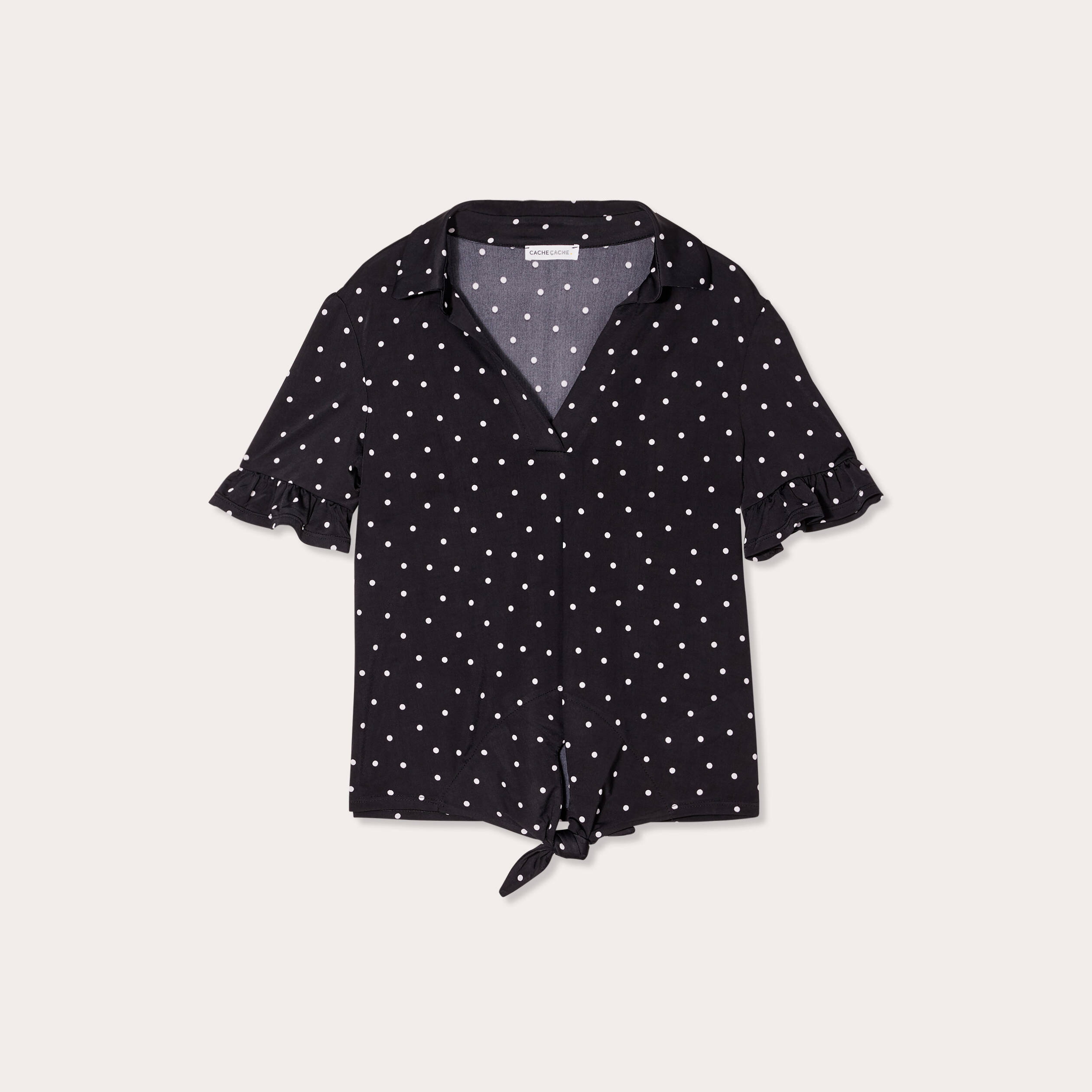 Chemise manches courtes nouée noir femme