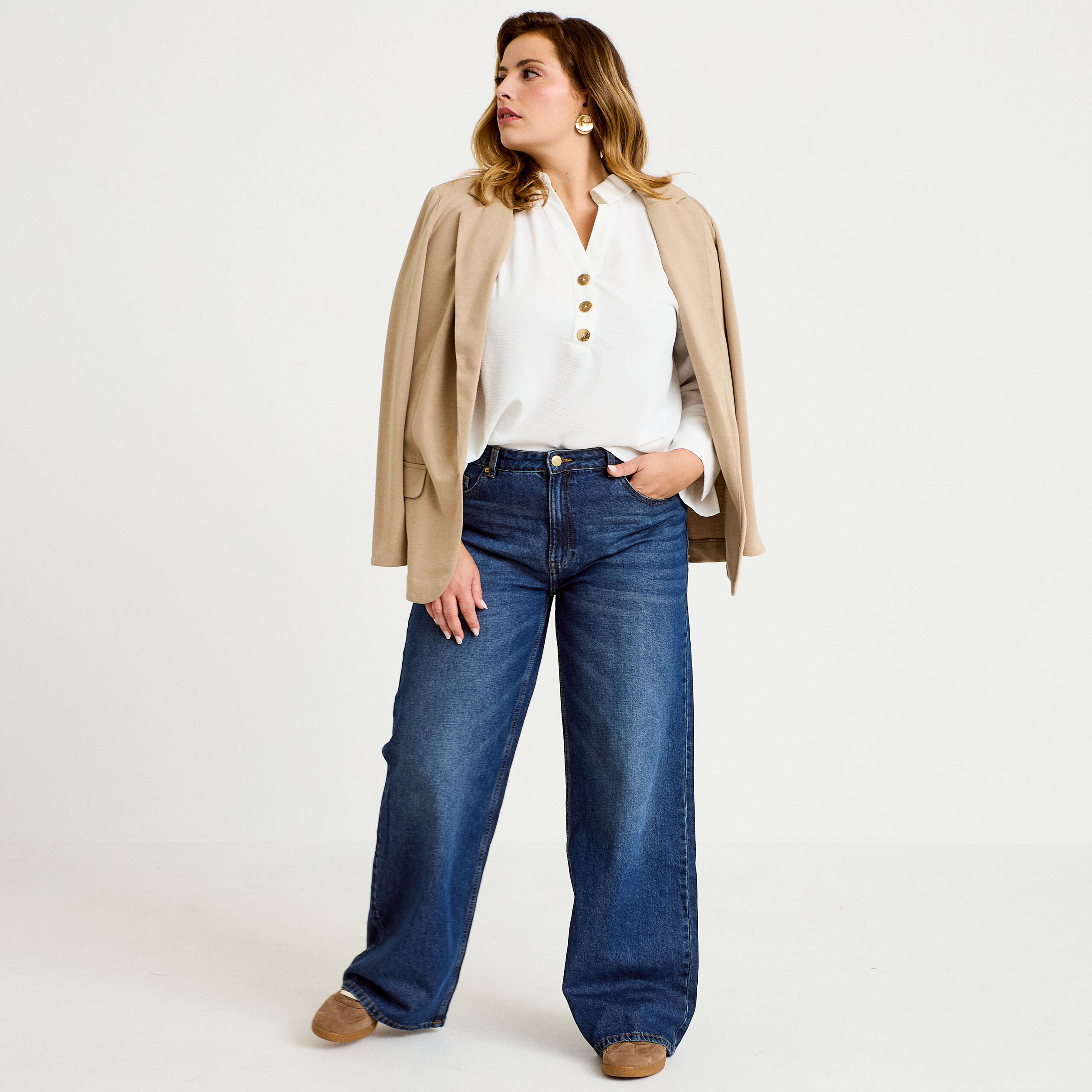 Blouse manches longues ecru femme