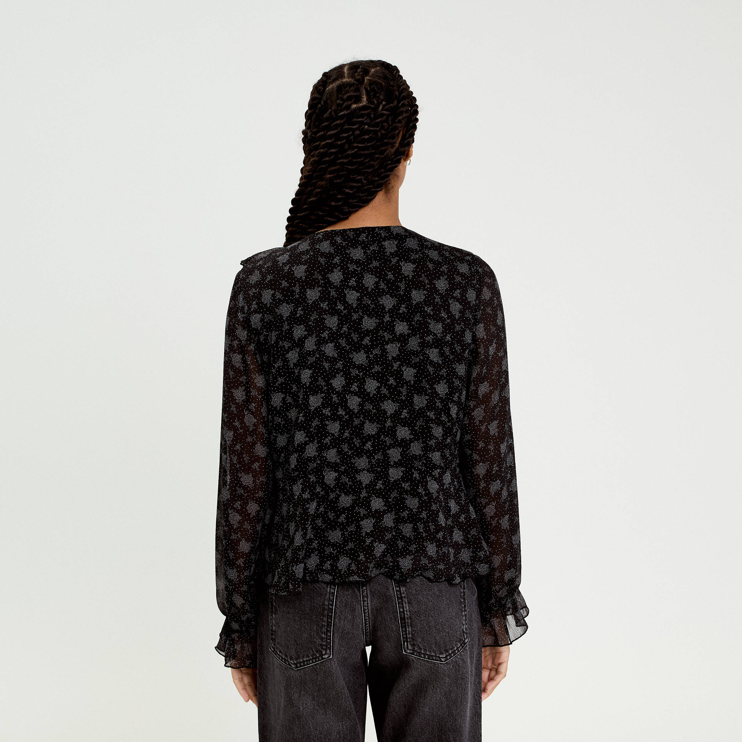 Blouse droite courte manches longues noir femme