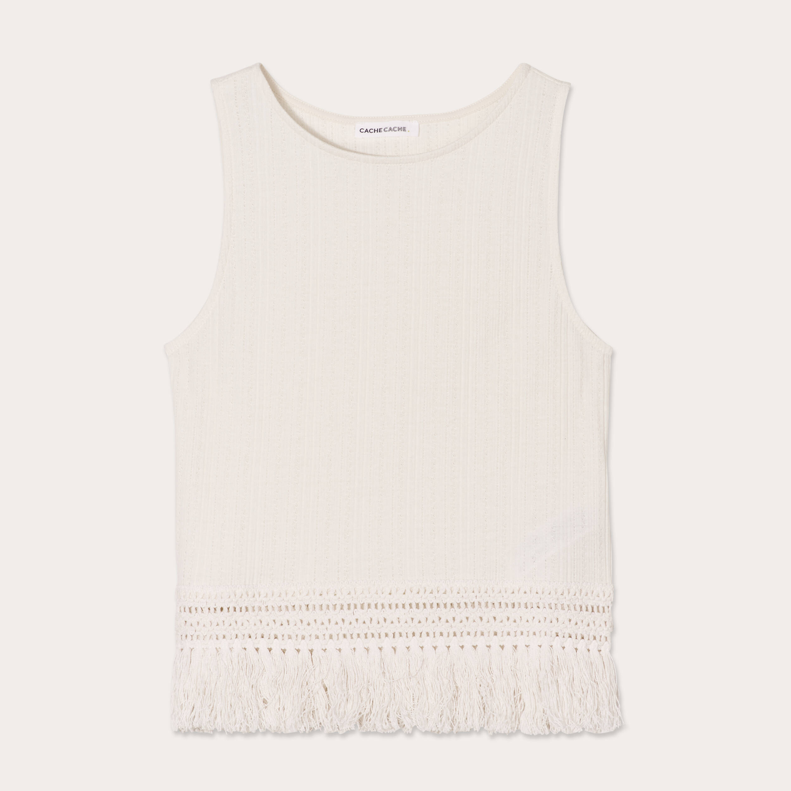 debardeur avec franges ecru femme Débardeur avec franges ecru femme