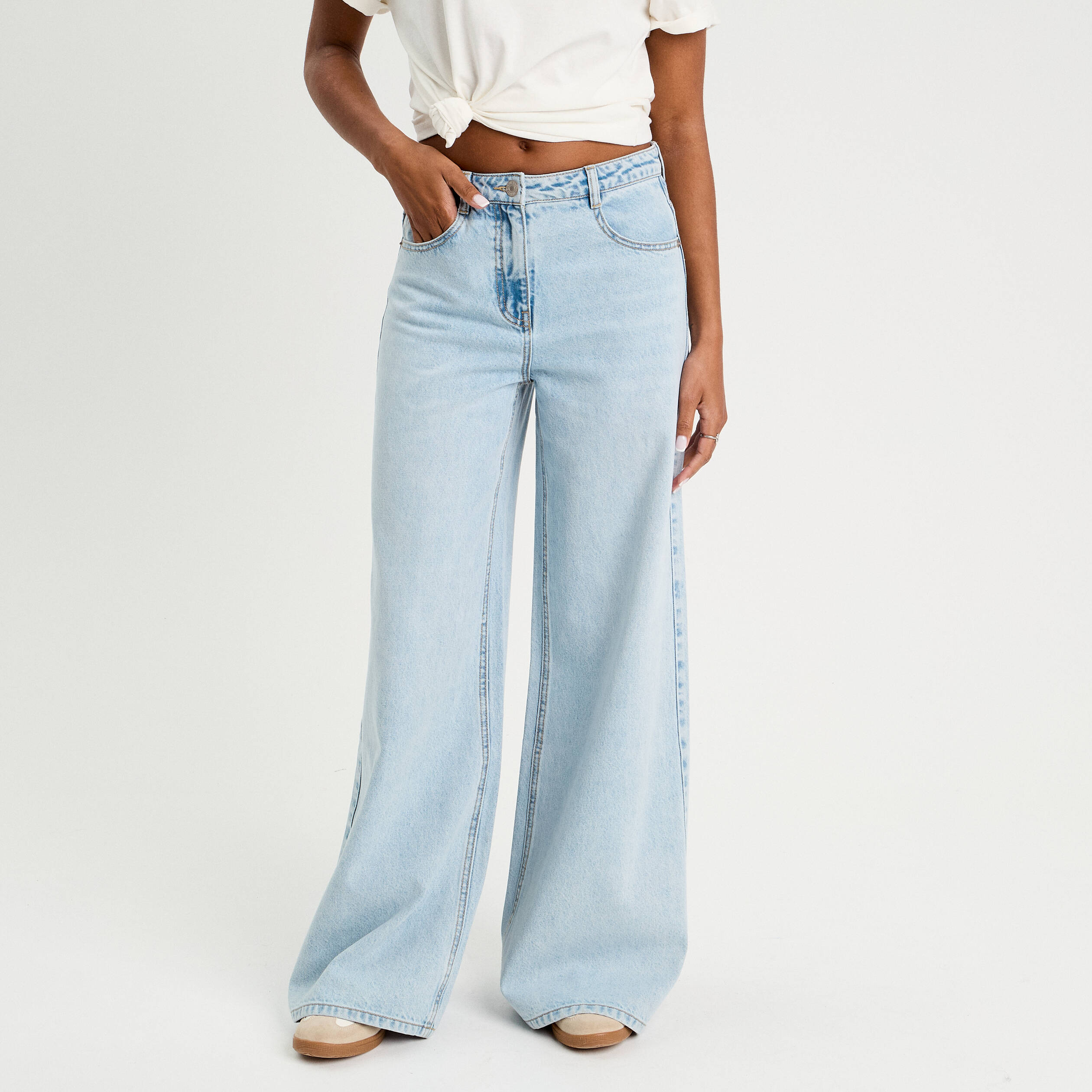 Jeans wide leg ultra large denim bleach femme
