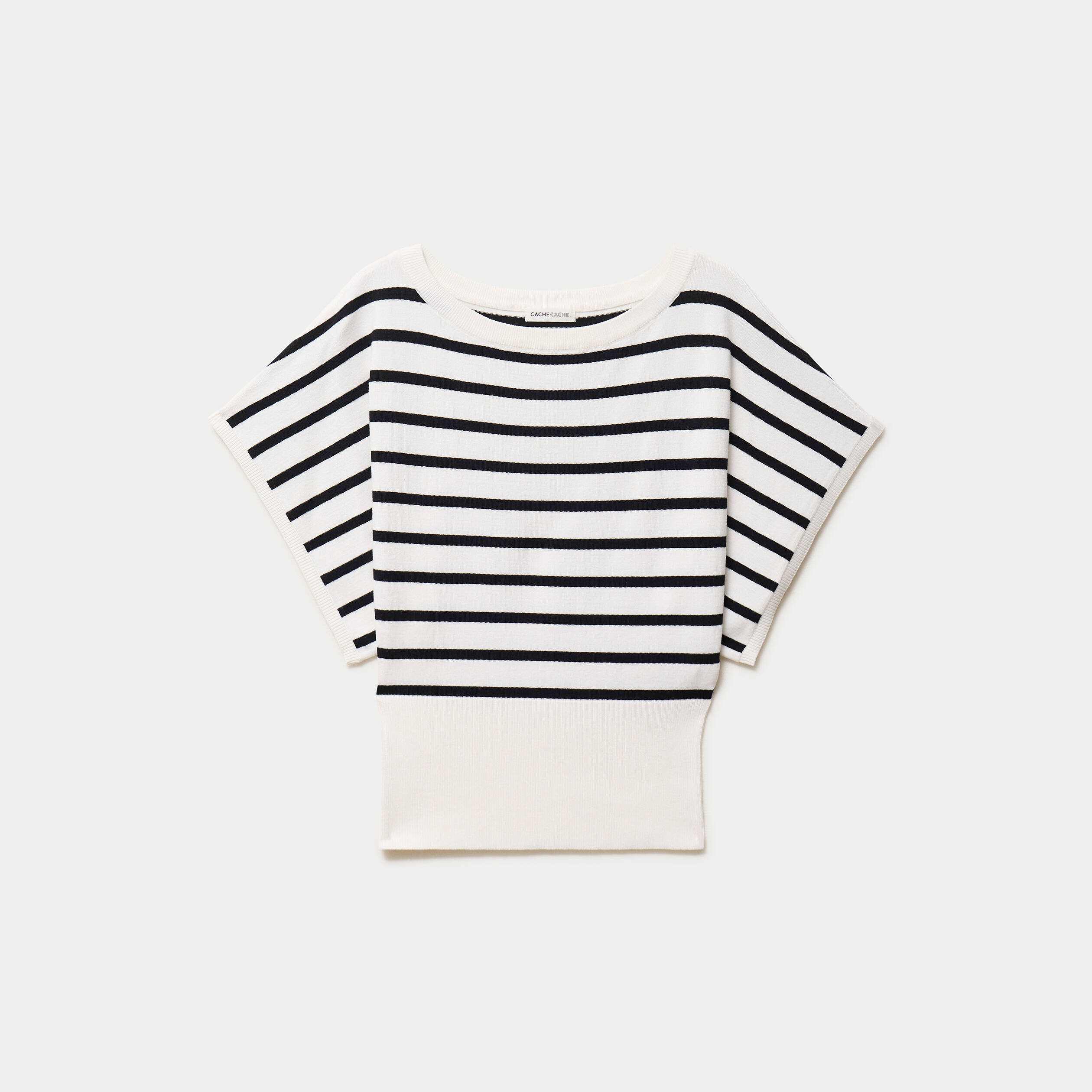 Pull ample manches courtes col rond blanc femme