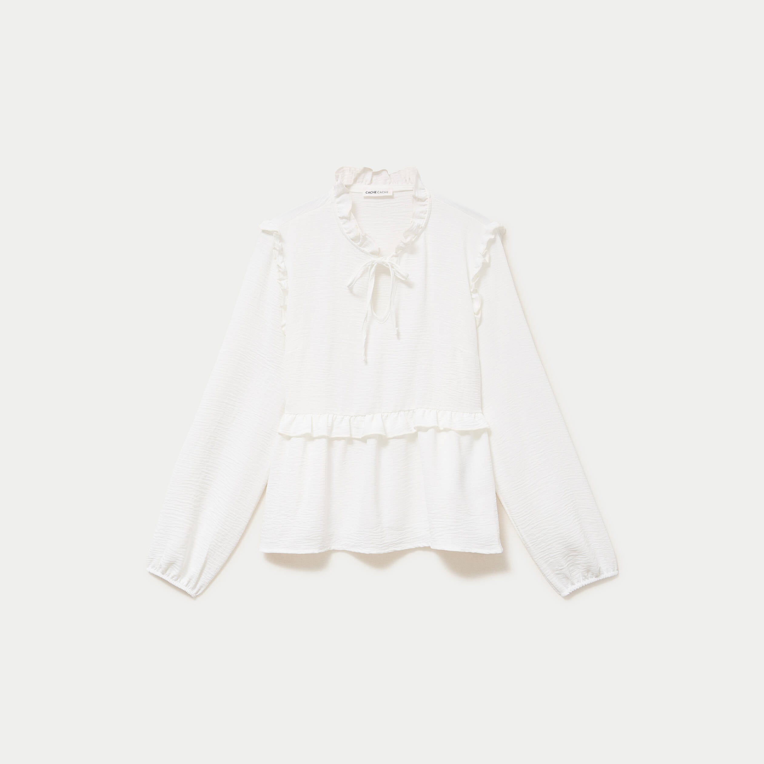 Blouse ample col montant manches longues ecru femme