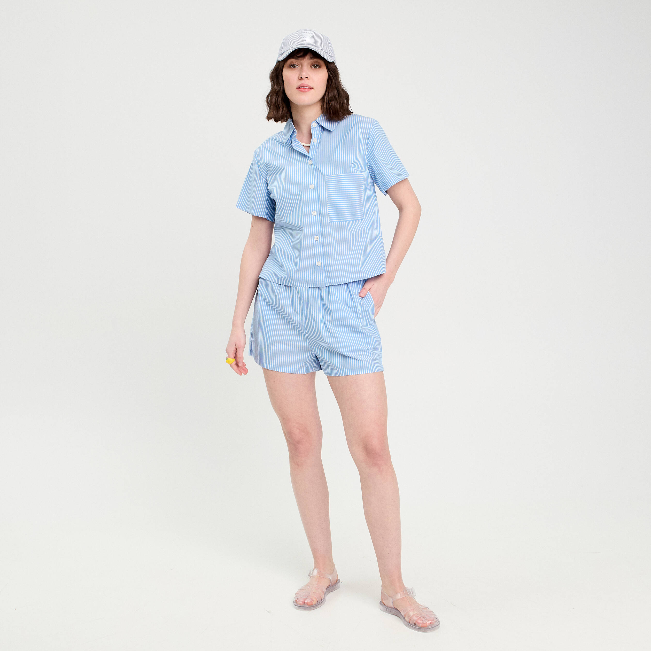Chemise manches courtes bleu femme