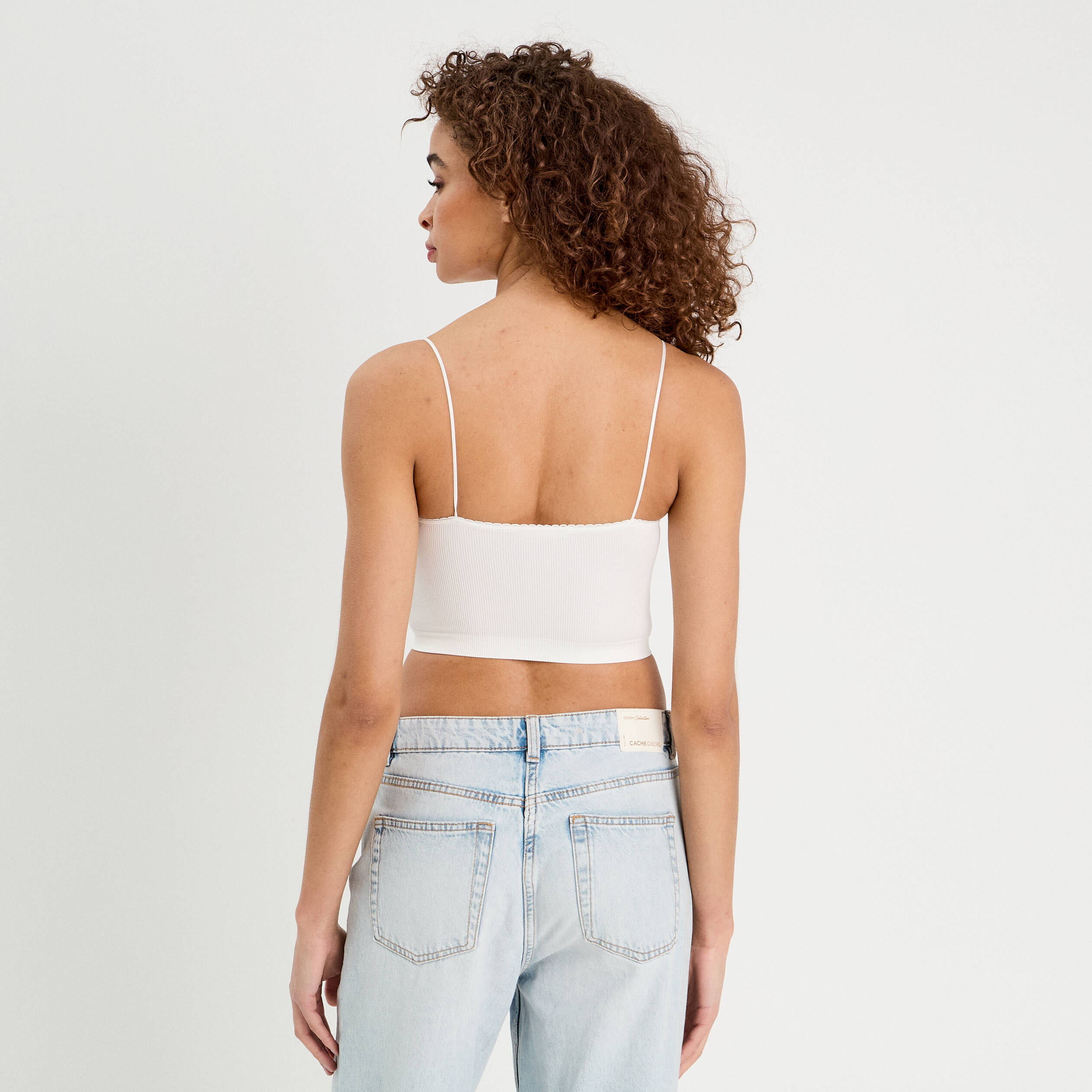 Crop top c&ocirc;tel&eacute; ecru femme