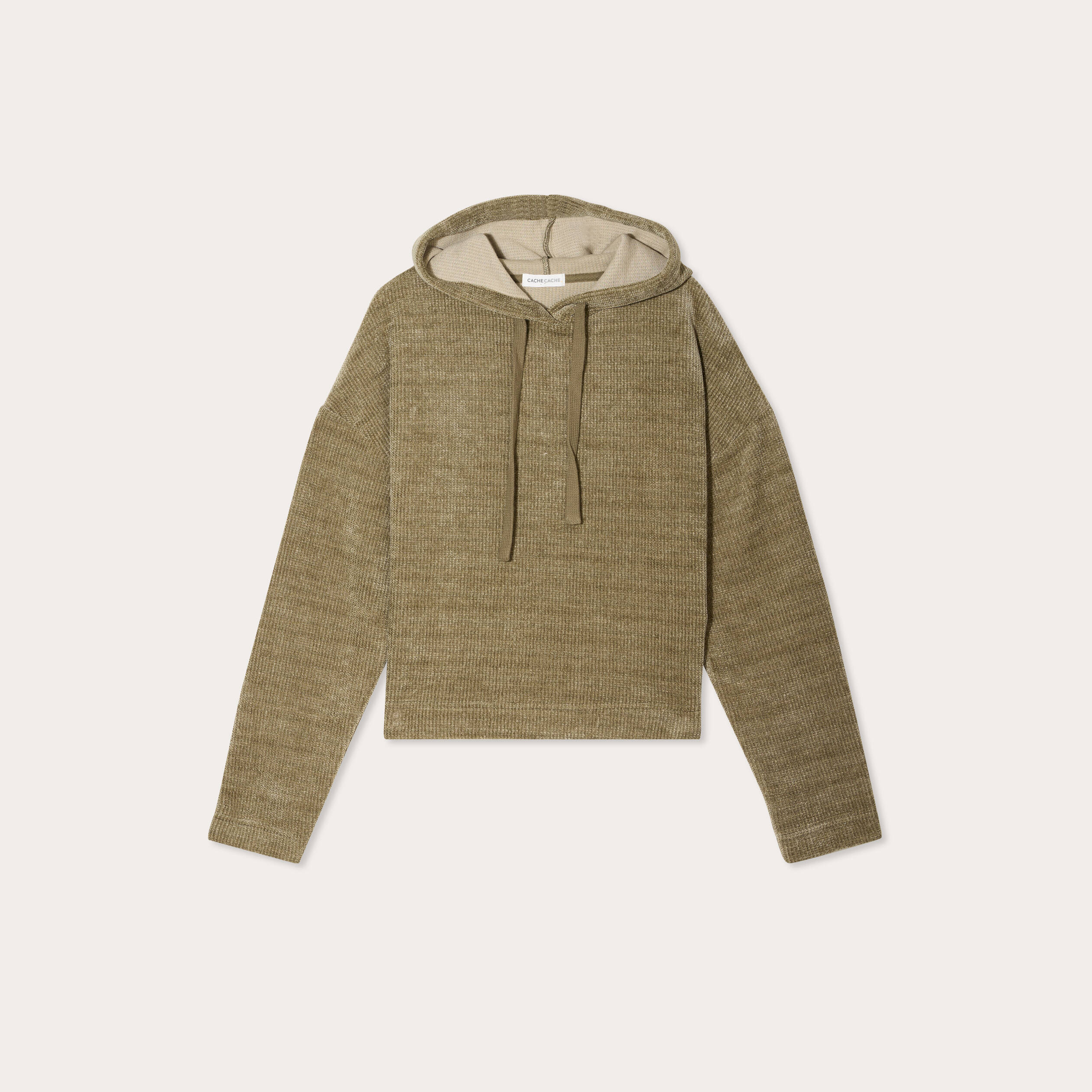 Sweat &agrave; capuche vert kaki femme