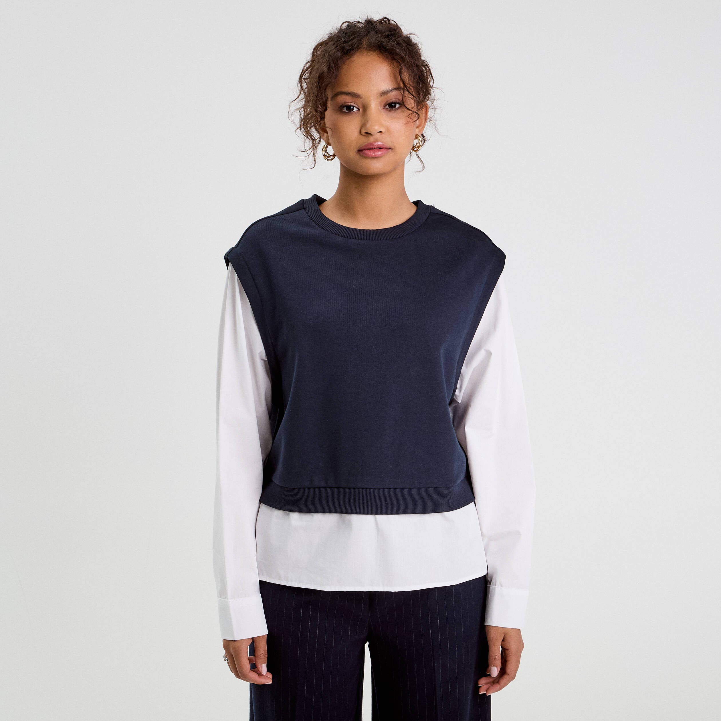 Sweat manches longues bleu marine femme