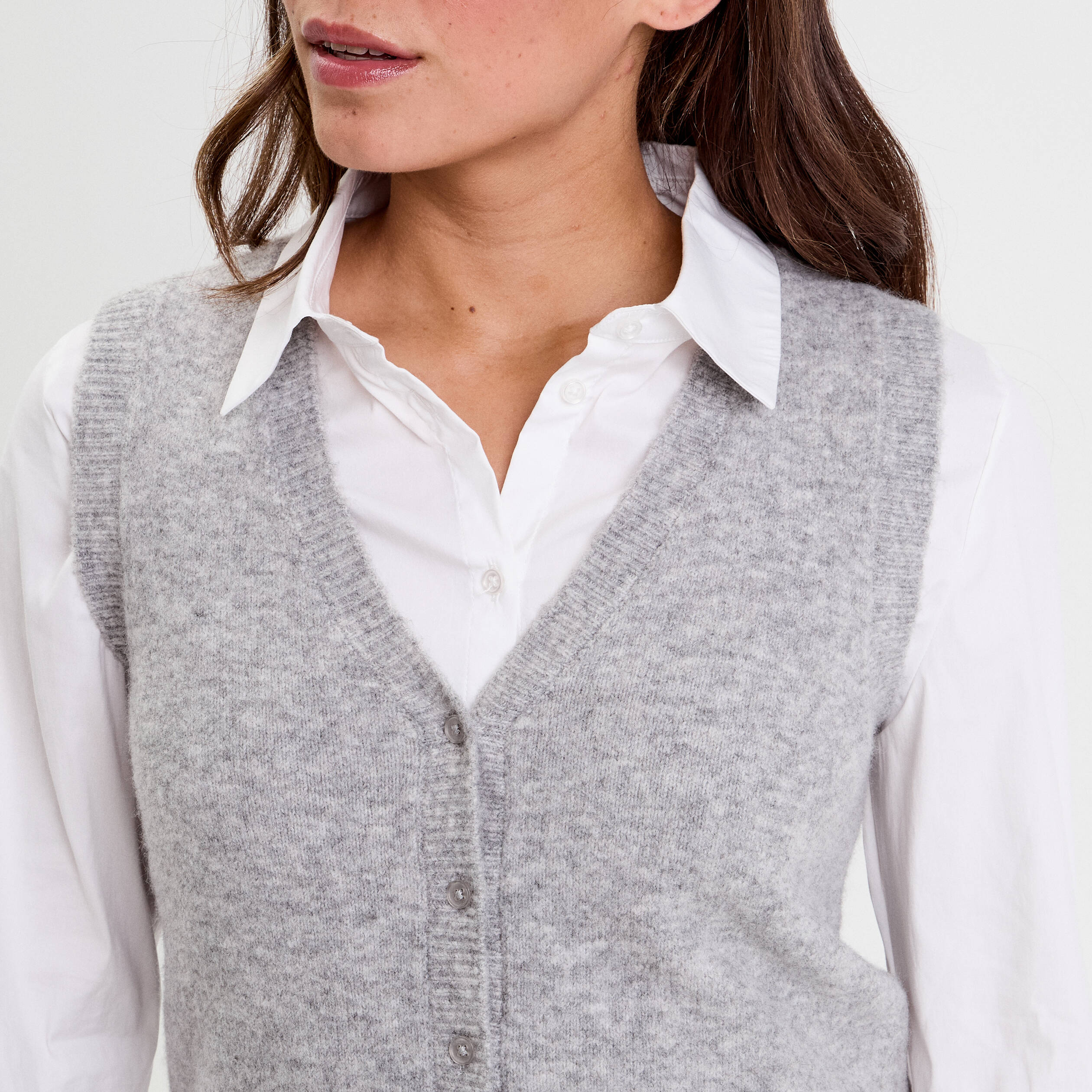 gilet sans manches ajuste gris clair femme Gilet sans manches ajusté gris clair femme
