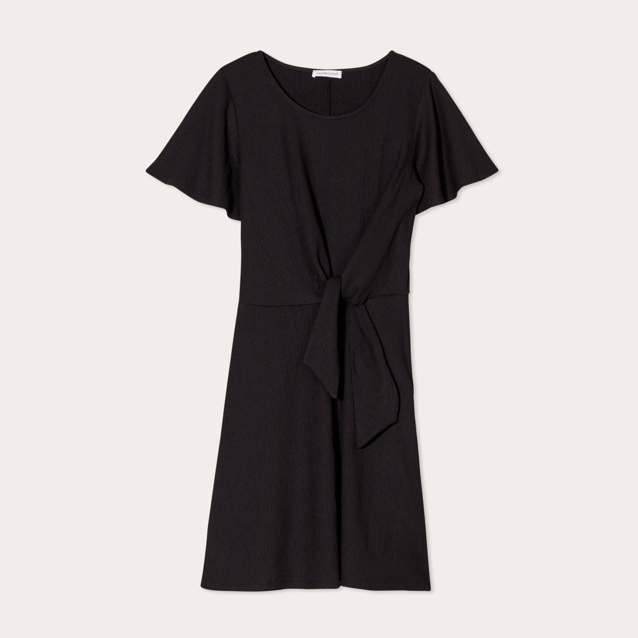 Robe &eacute;vas&eacute;e d&eacute;tail noeud noir femme