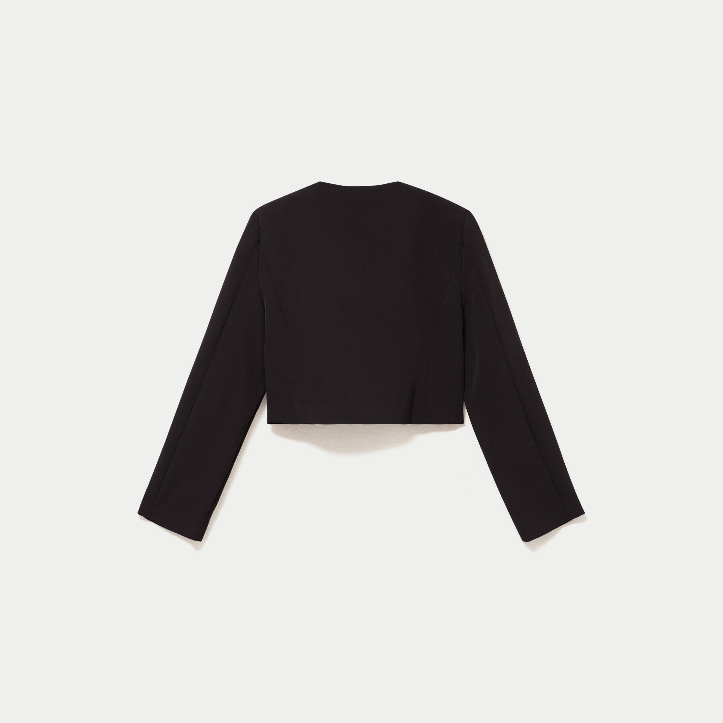 Blazer droit cropped col rond noir femme