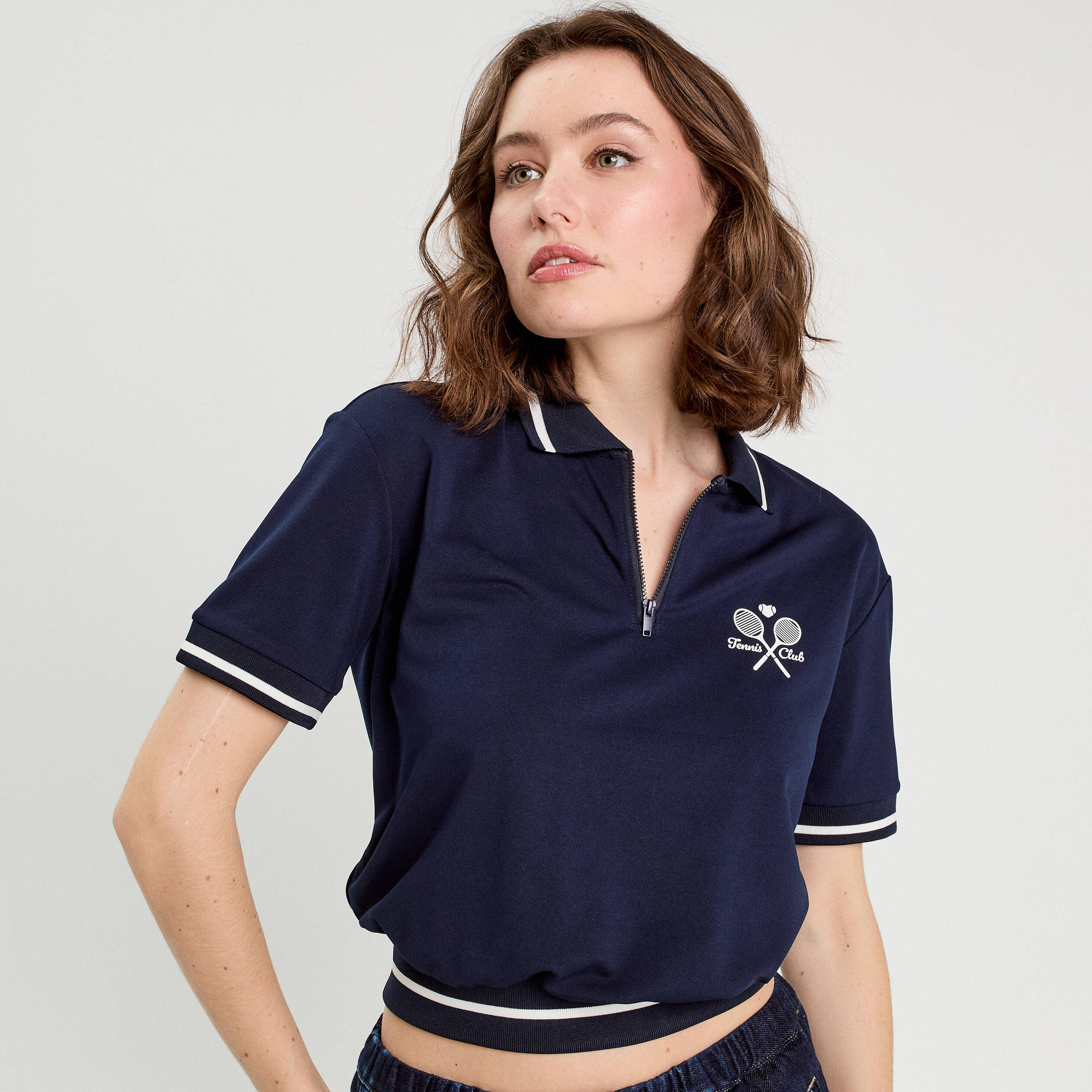Polo manches courtes bleu marine femme