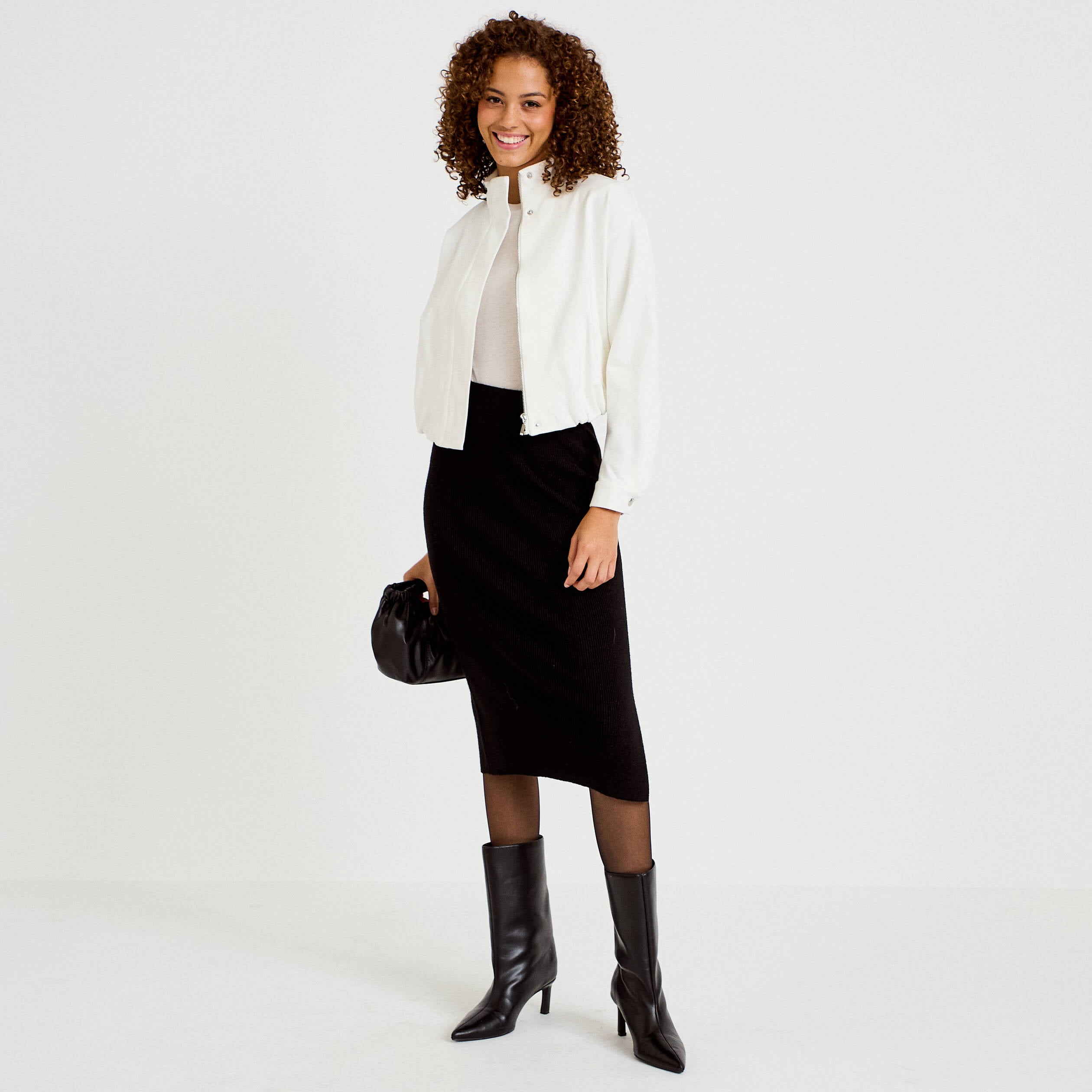 Veste cropped bas resserr&eacute; ecru femme