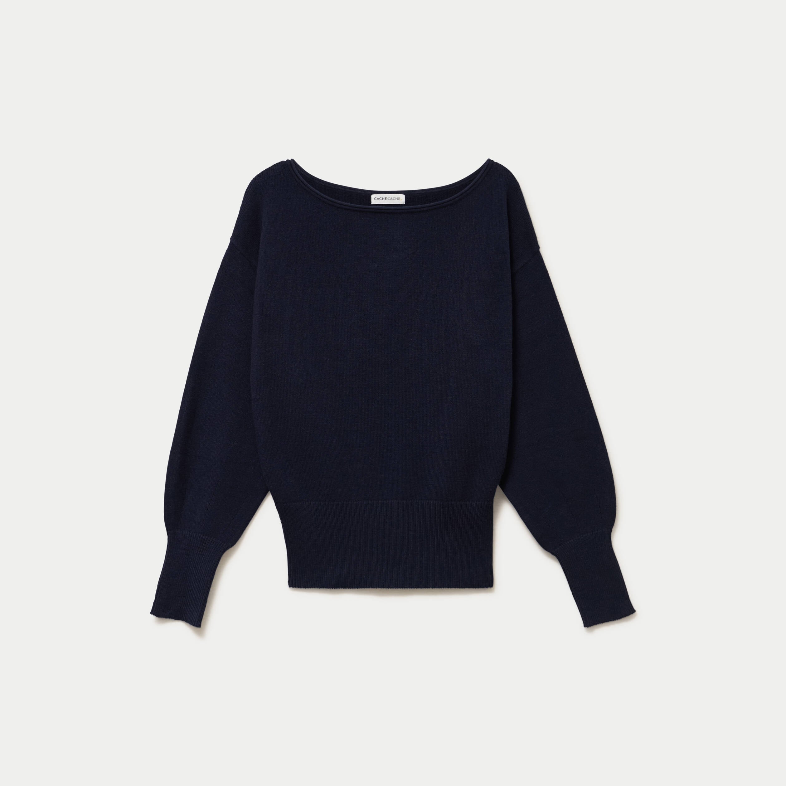 Pull oversize col bateau manches longues bleu marine femme