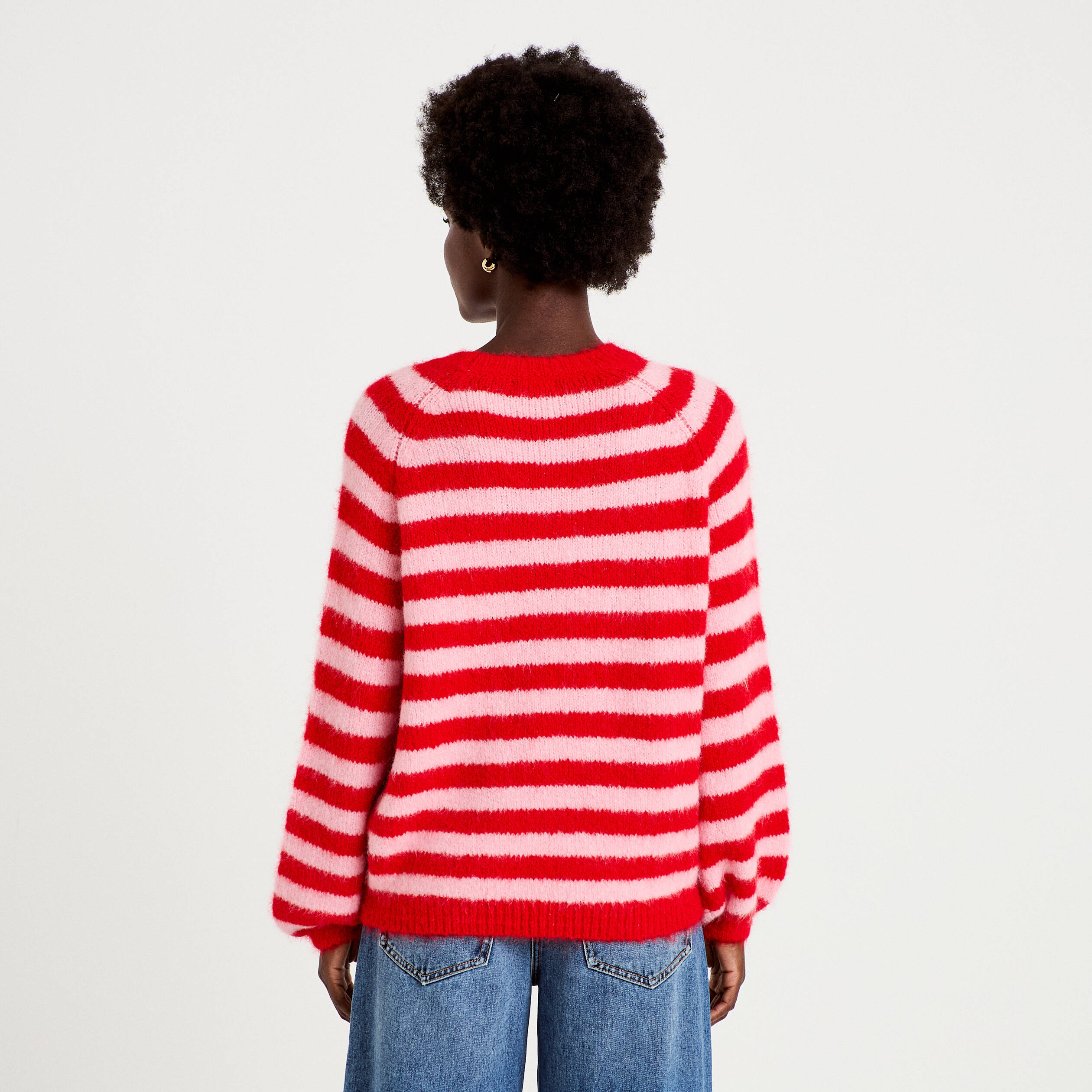 Pull ample col rond manches longues rouge femme