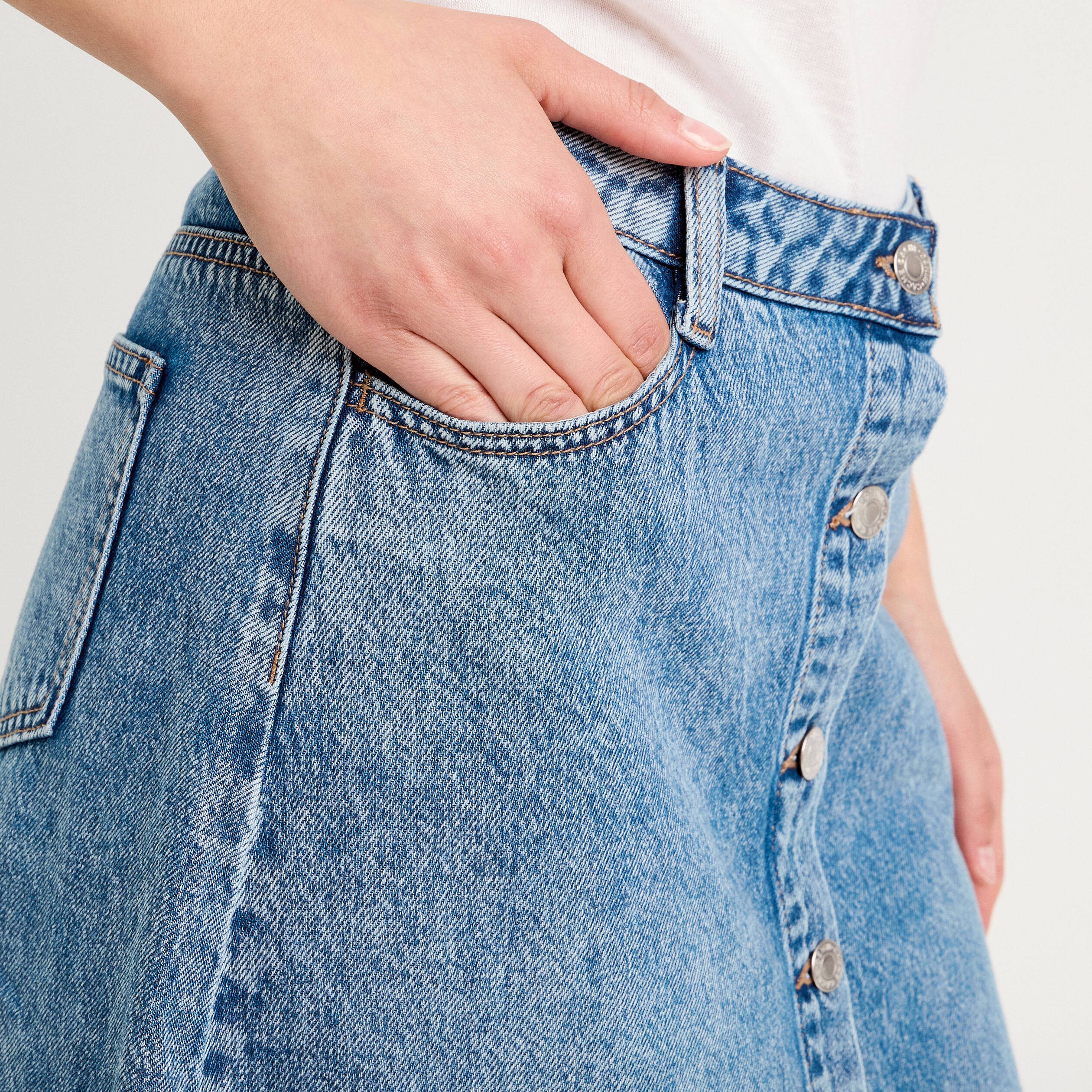 jupe longue trapeze en jean denim double stone femme Jupe longue trapèze en jean denim double stone femme